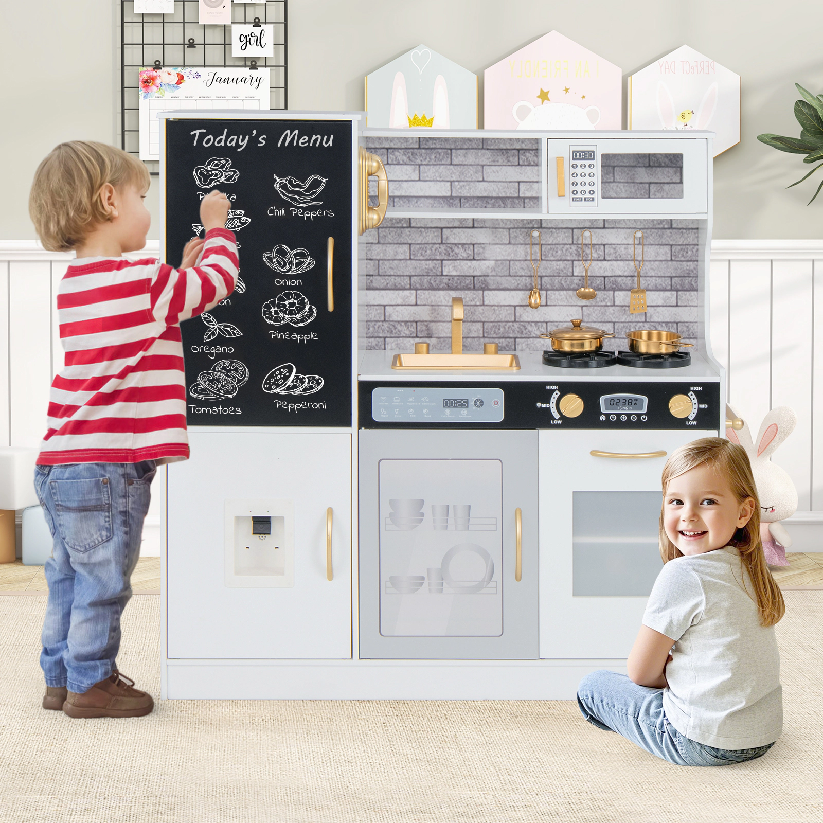 Hivvago Pretend Play Kitchen with Utensils for Kids Aged 3+