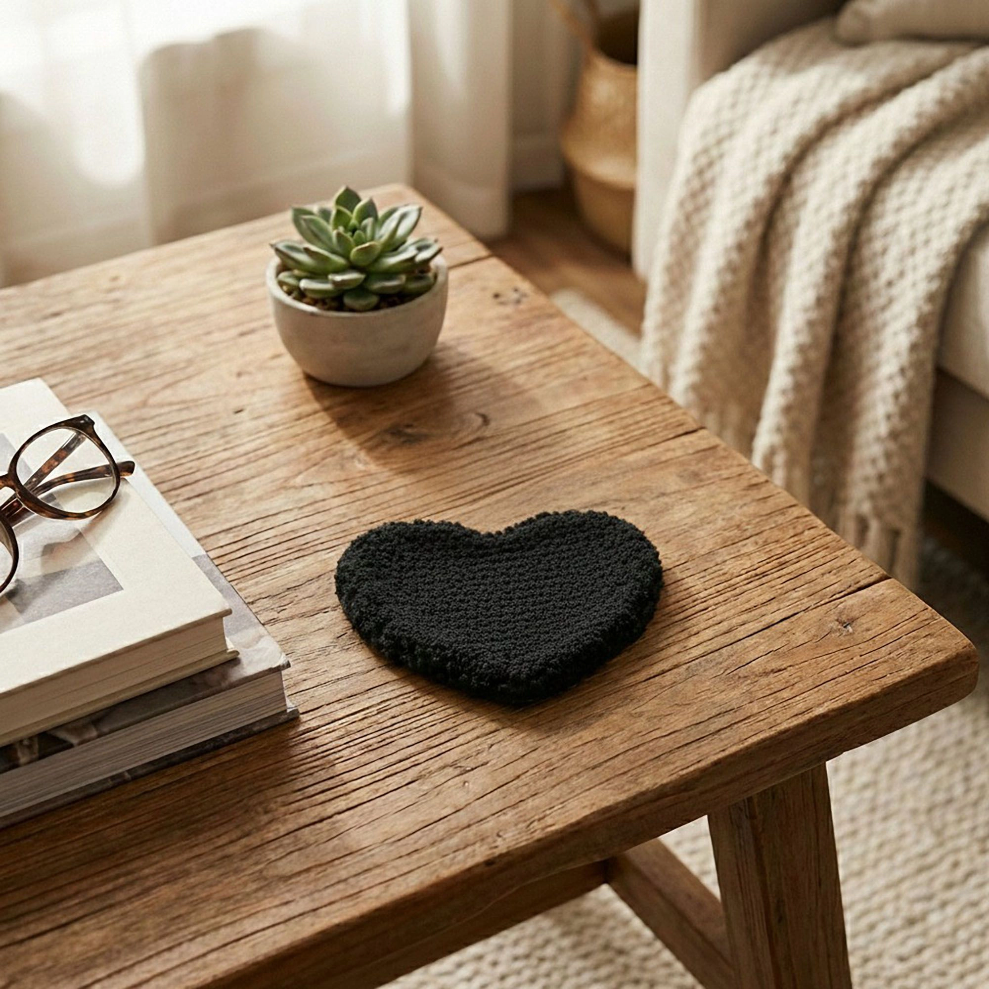 Alilang Unisex 2-PC Heart Shaped Plush Cup Coaster with Soft Textured Fabric and Padded Design