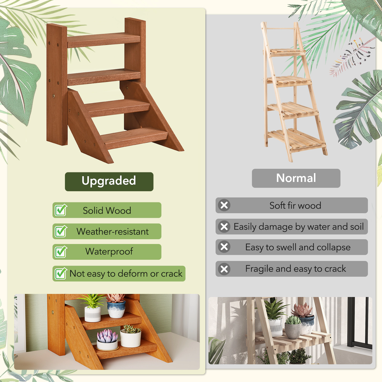 Slickblue Indoor Plant Stand 4 Tier Wood Ladder Rack Succulent Flower Display Organizer Shelf