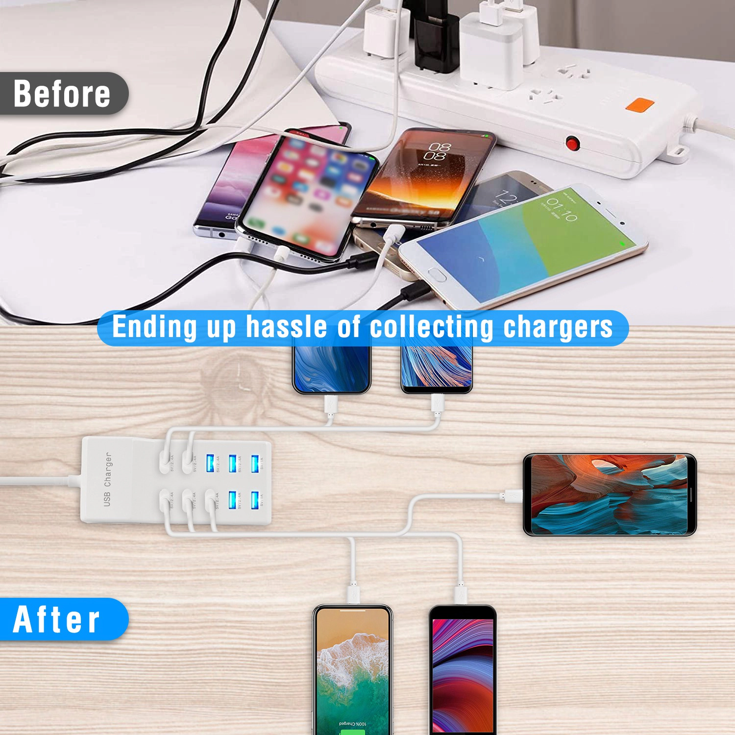 GBruno 10-Port 50W Fast Charging Station Hub