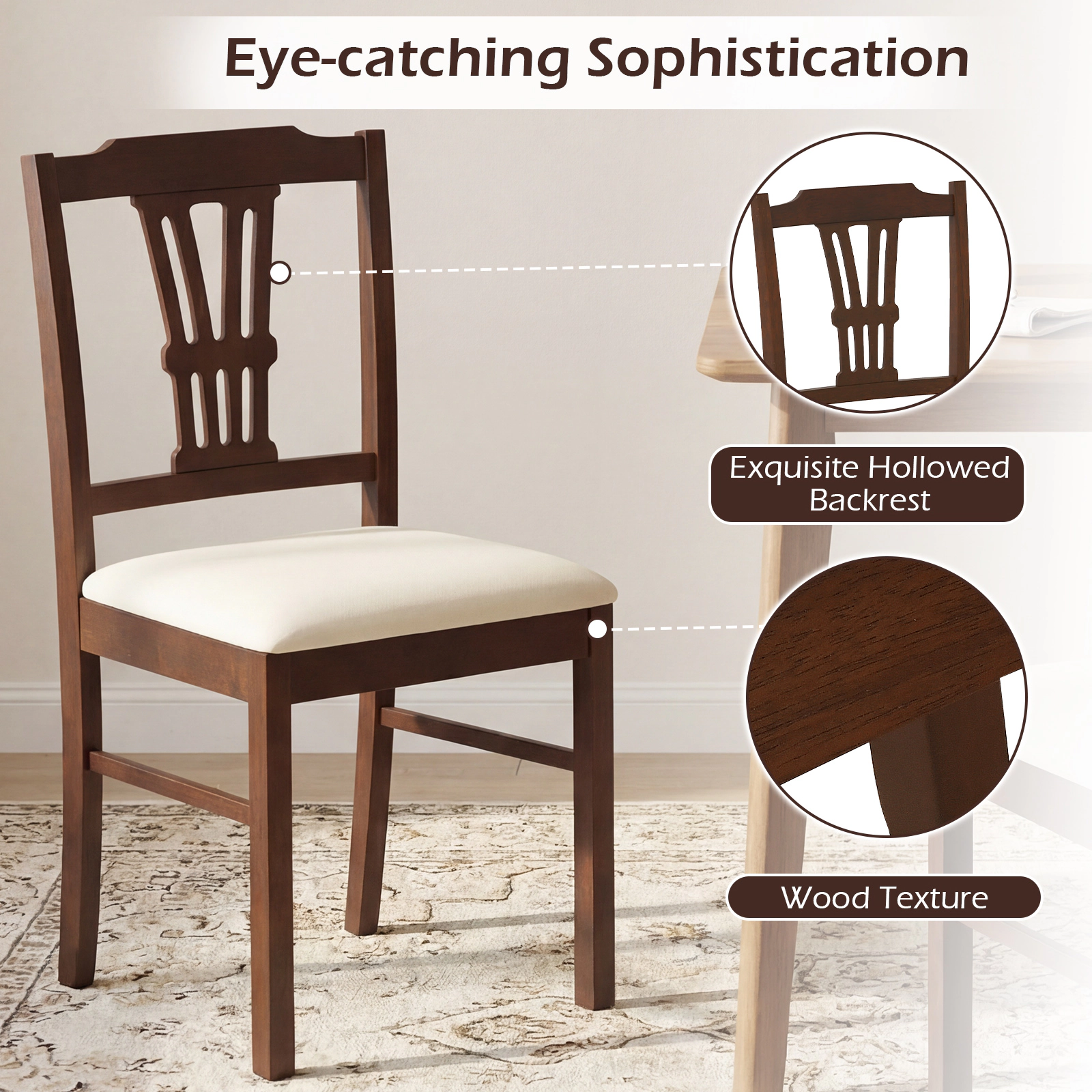 SUGIFT Upholstered Dining Chairs with 330-lb Capacity Brown and Beige Set of 2