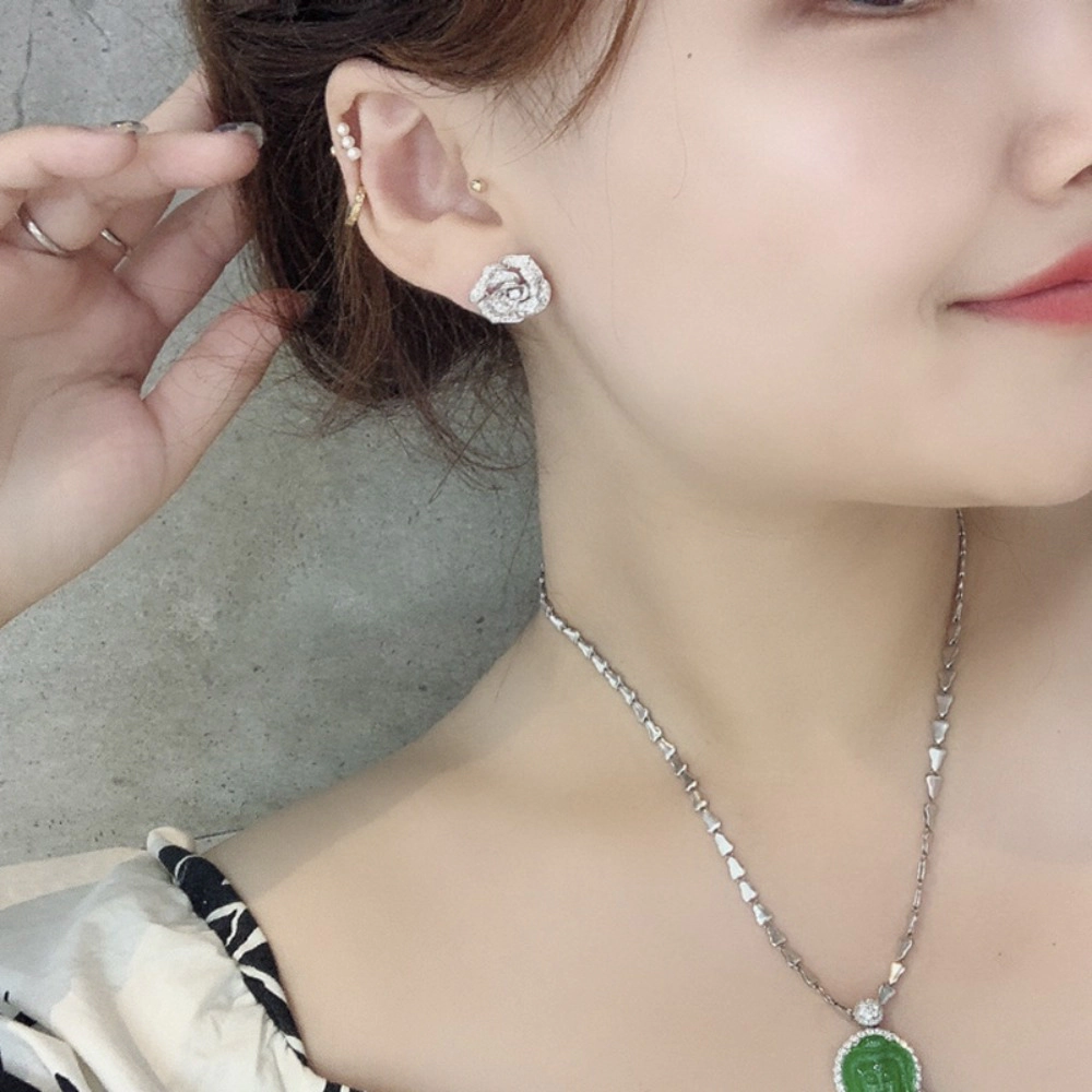 Wardrobe Whimsy Womens Pave Cubic Zirconia Rose Flower Luxury Floral Earrings