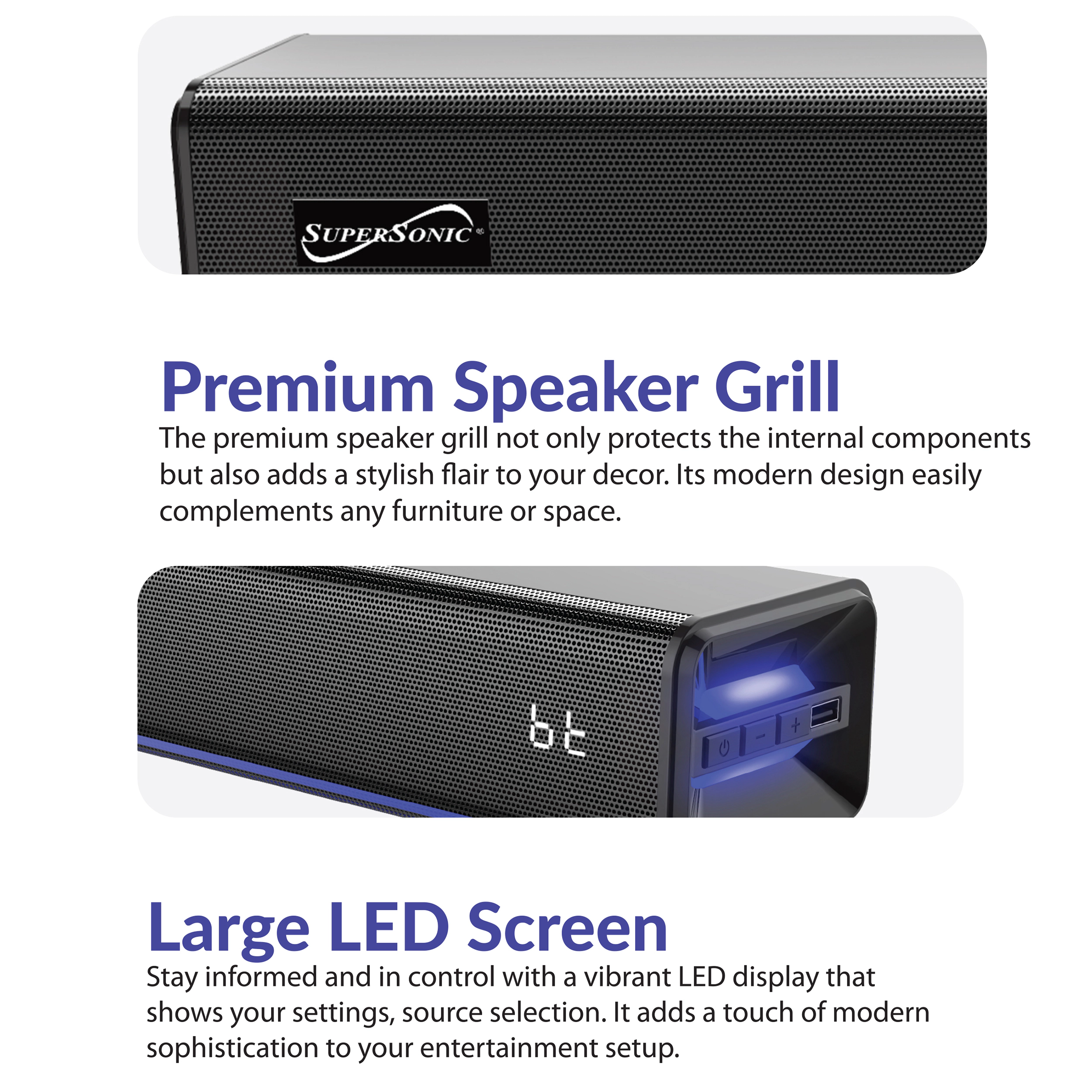 SuperSonic 2 Channel Bluetooth Soundbar with Ambient Lighting