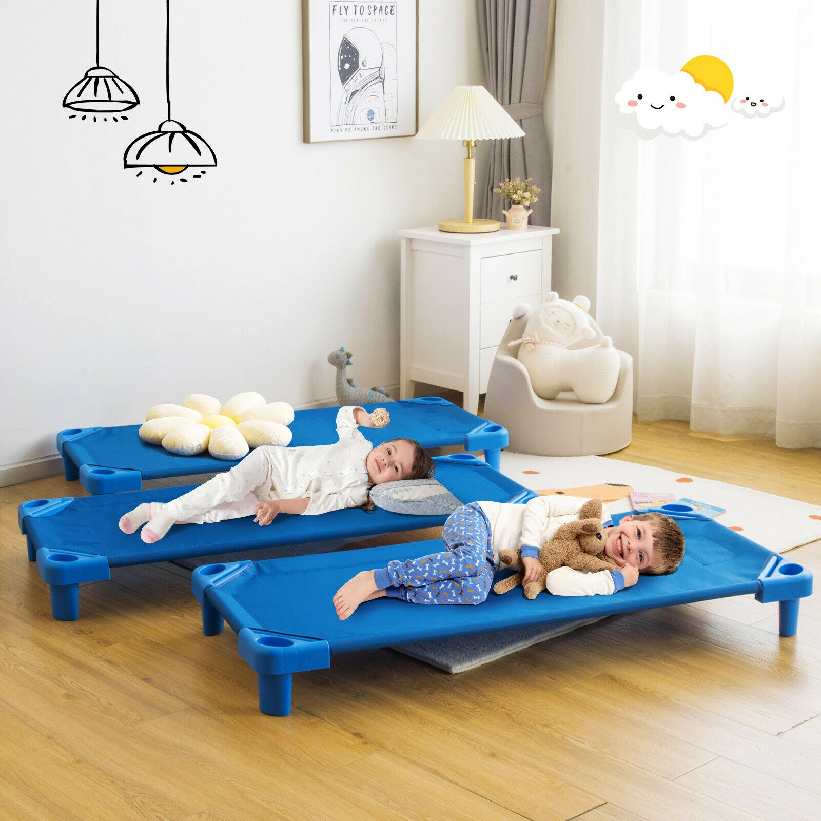 SUGIFT Blue 6-Pack Stackable Kids Daycare Nap Mat with Detachable Fabric Bed 51-in L 22.5-in W 6-in H