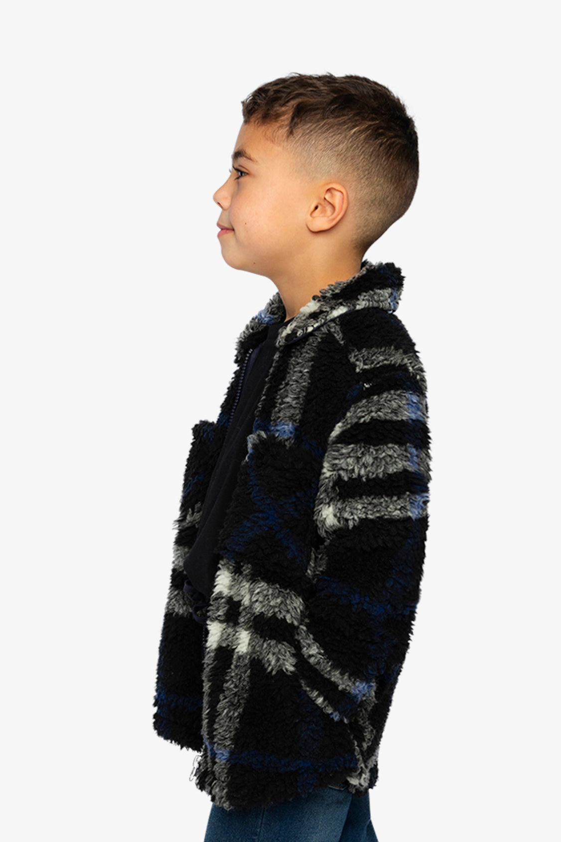Deux par Boys Plaid Fleece Zipped Overshirt with Chest Pockets