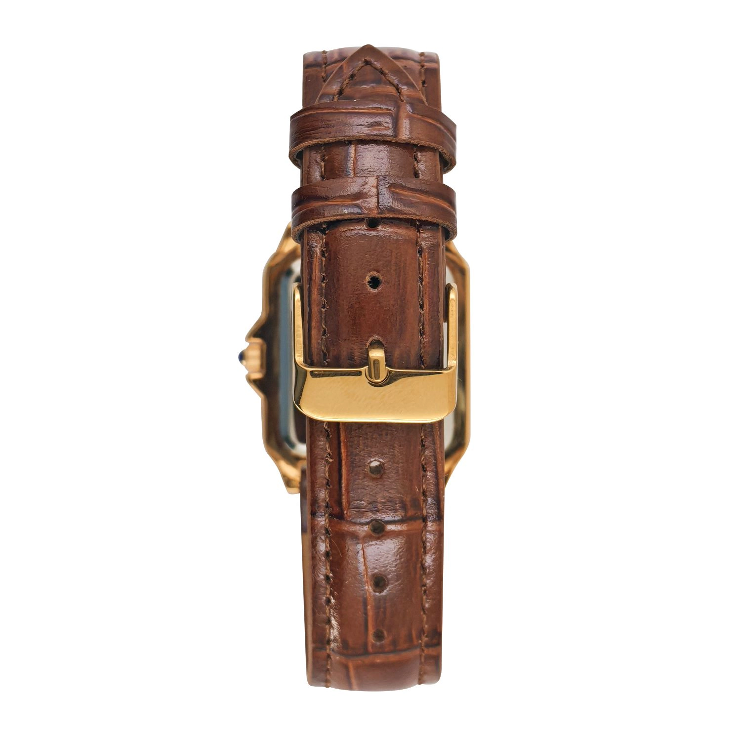 Peugeot Women's 14K Gold-Plated 32mm Tank Shape Brown Leather Strap Watch