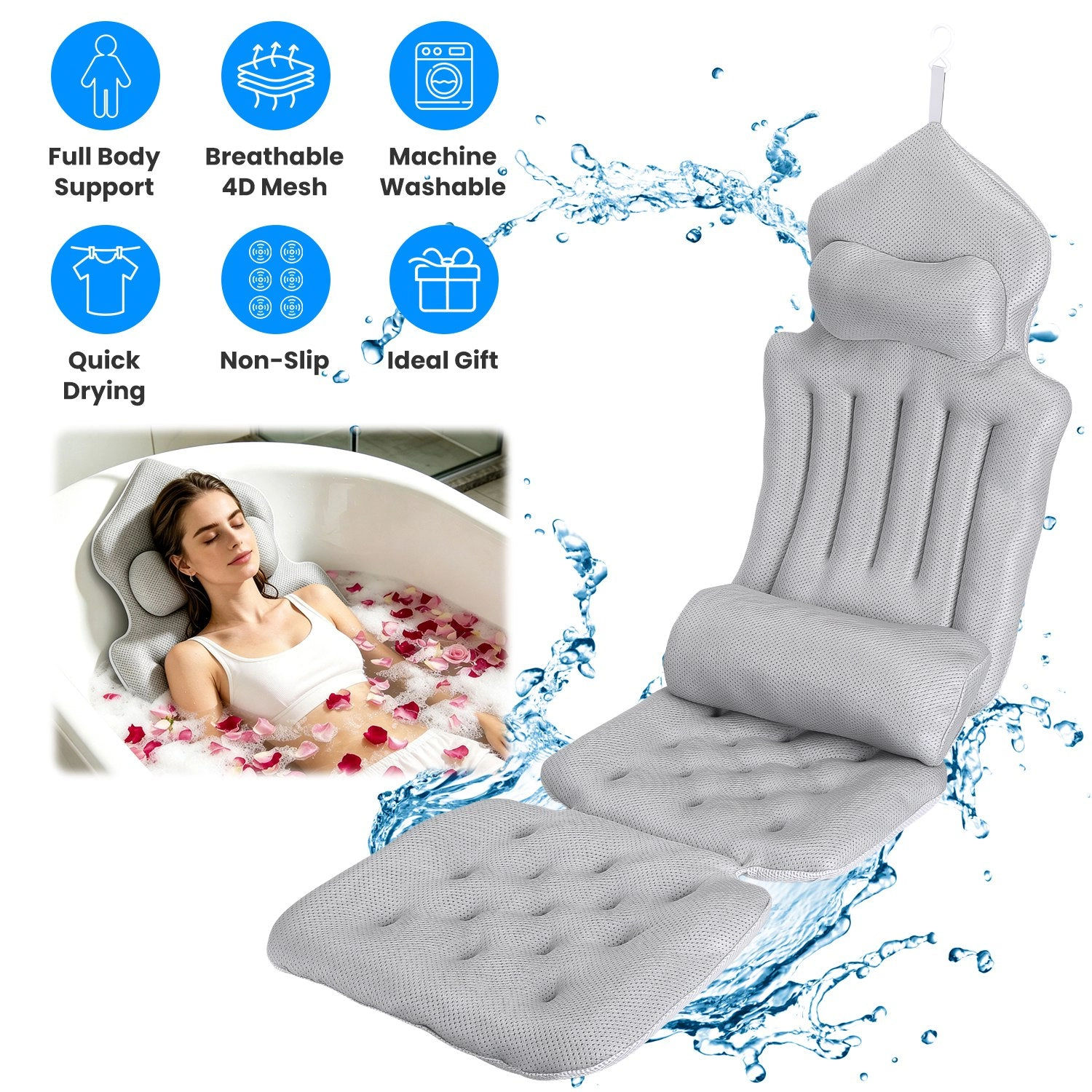GBruno Quick-Drying Full Body Bath Pillow With Lumbar
