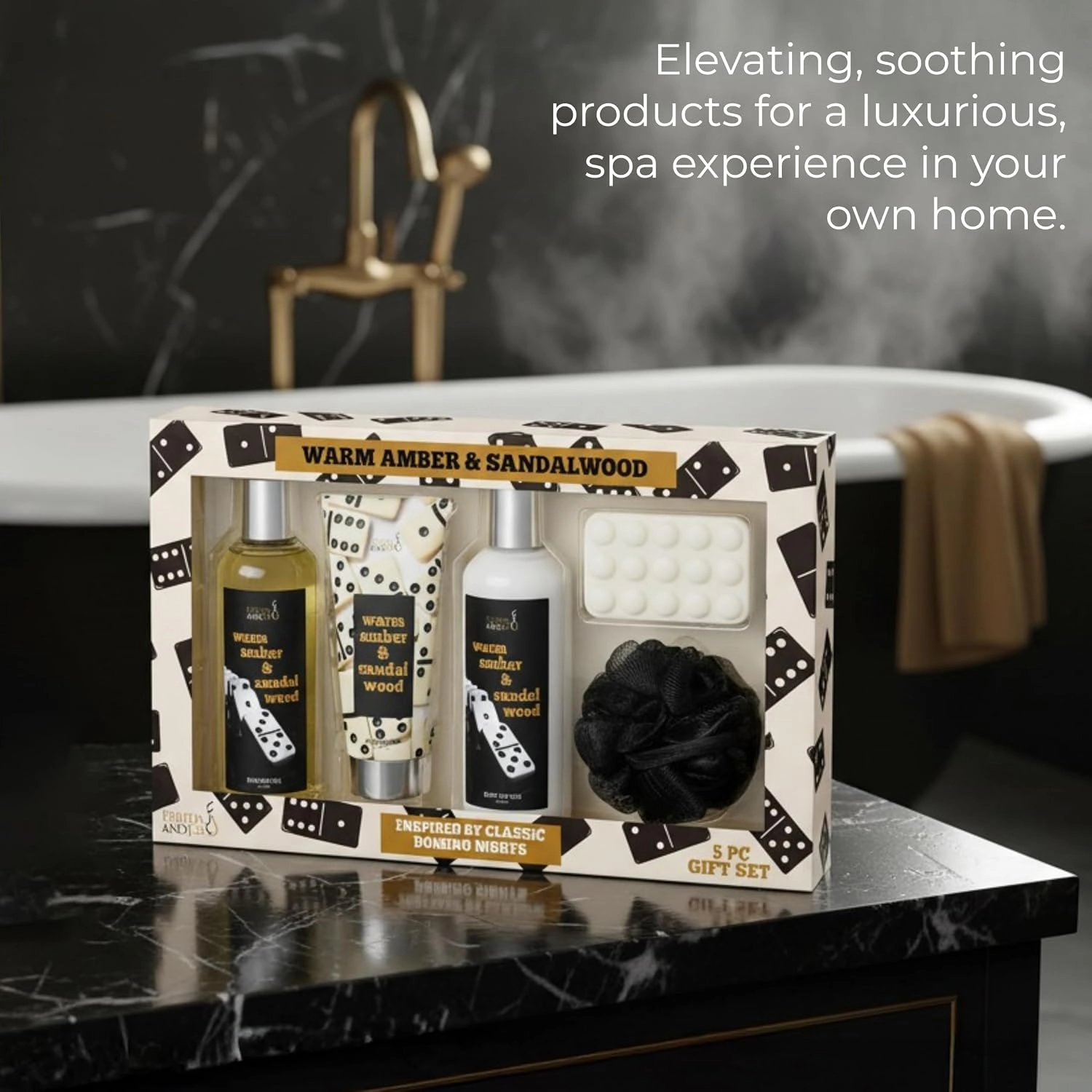 Freida and Joe Mens Warm Amber & Sandalwood Domino Nights Bath And Body Gift Set