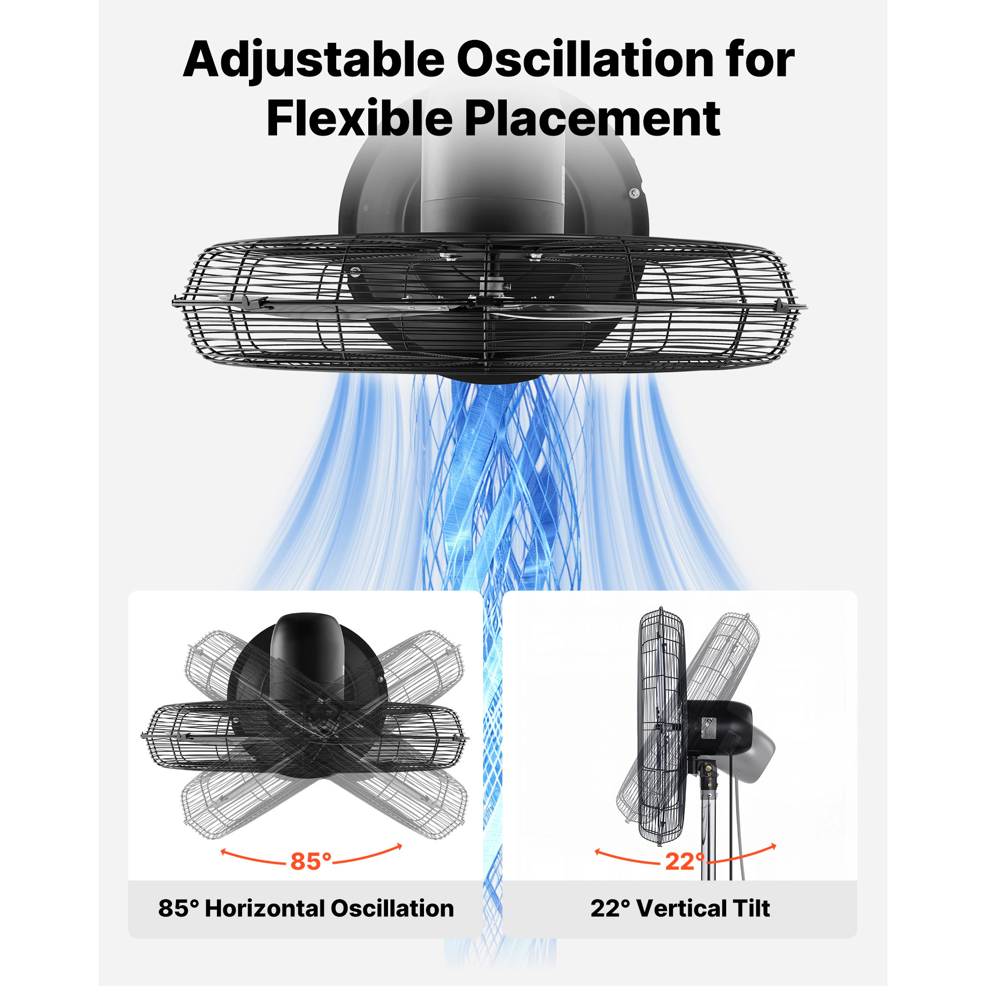 HONGGE High Velocity Pedestal Fan, Industrial Standing Floor Fan, 3-Speed Adjustable Height, Oscillating, for Commercial
