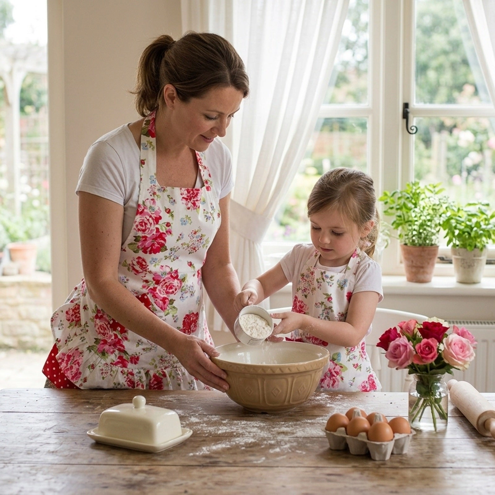 Wrapables Mother and Daughter Ruffles and Roses Apron for Baking, Cooking and Crafts