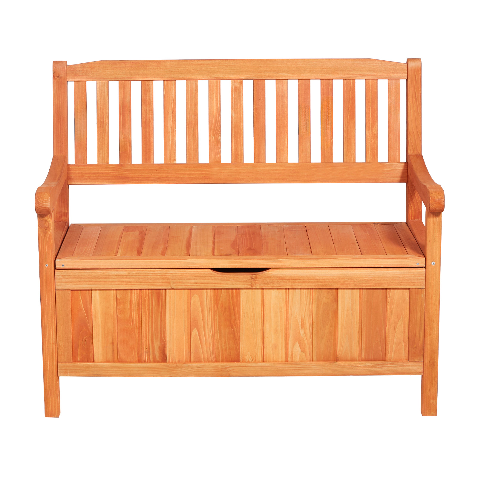 HONGGE 33 Gallon Outdoor Wood Storage Bench, 2-Person Deck Box with Side Handle, Supports 705 lbs, Natural Wood