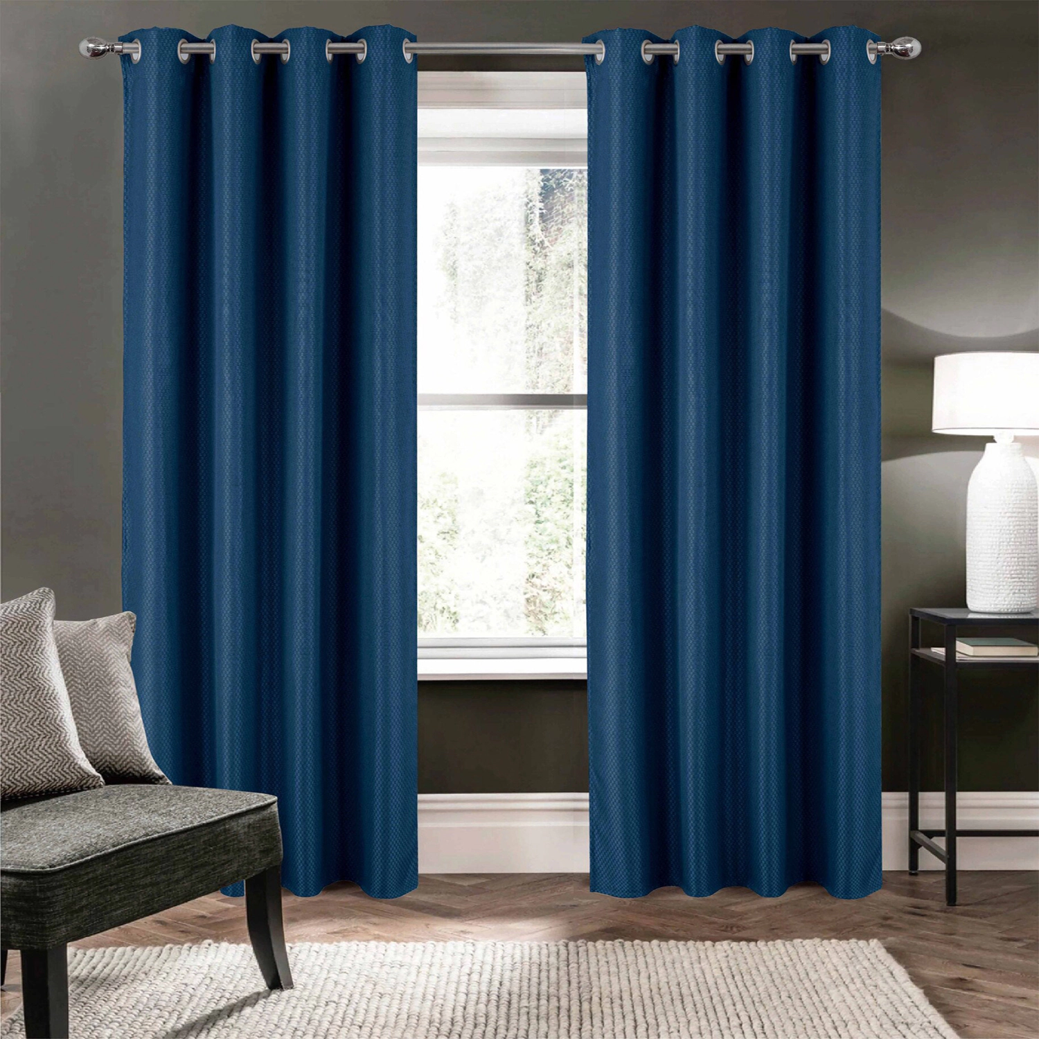 Olivia Gray 100% Polyester 250 GSM Basket Weave Ian Luxury Jacquard Blackout Grommet Curtain Panel 54" x 90
