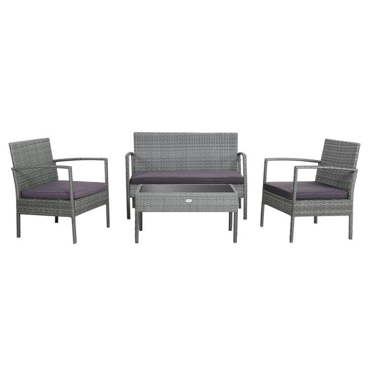 Hivvago 4 Pieces Outdoor Rattan Conversation Set With Comfortable Cushion