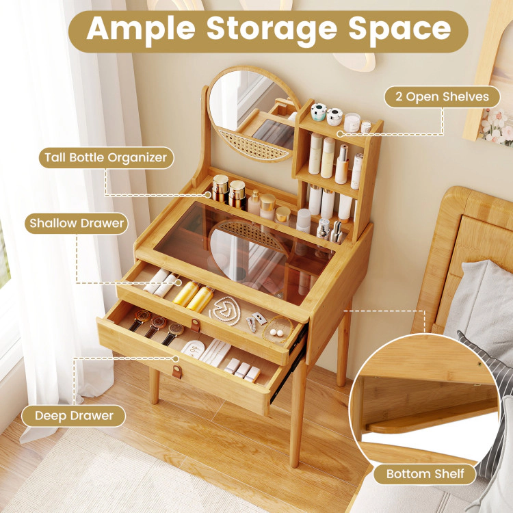 Hivvago Small Vanity Desk And Stool Set With Mirror And 2 Drawers