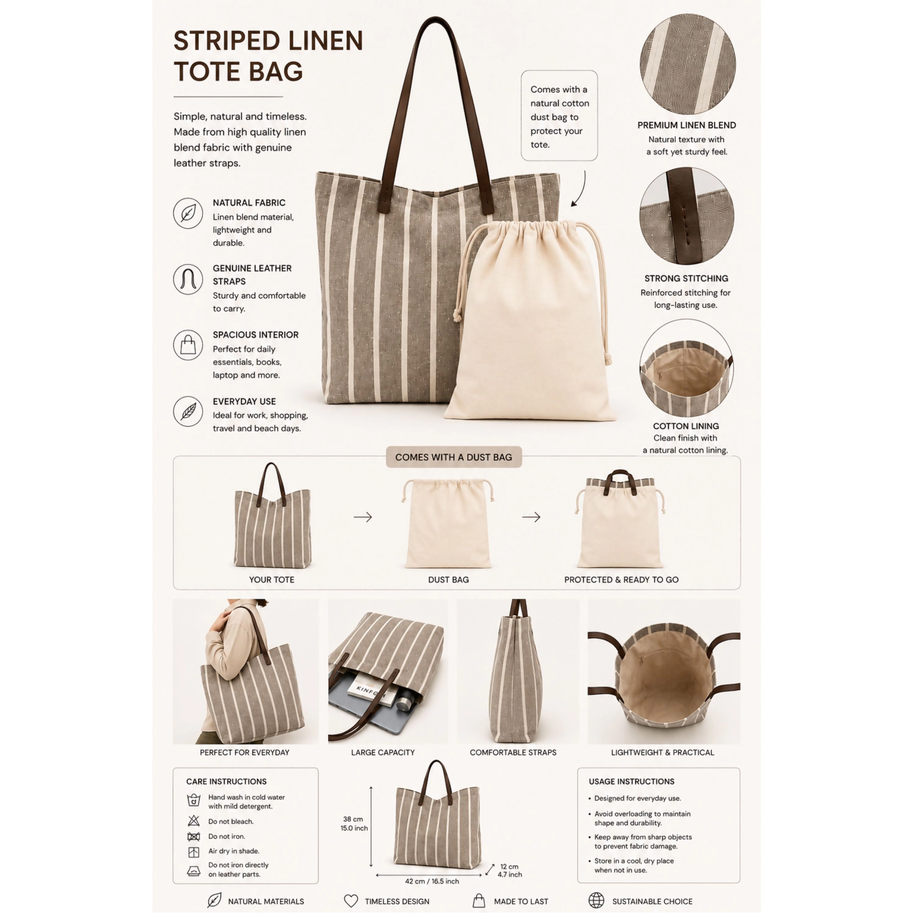 Wear Sierra Women's Large Striped Tote Bag for Beach