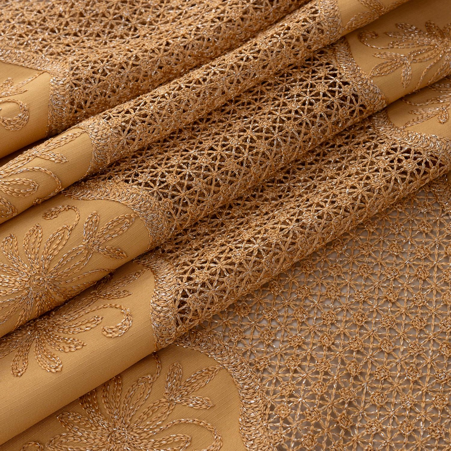 RT Designers Collection Donna Macrame Construction 3" Rod Pocket Curtain Panel 54" x 90" Gold