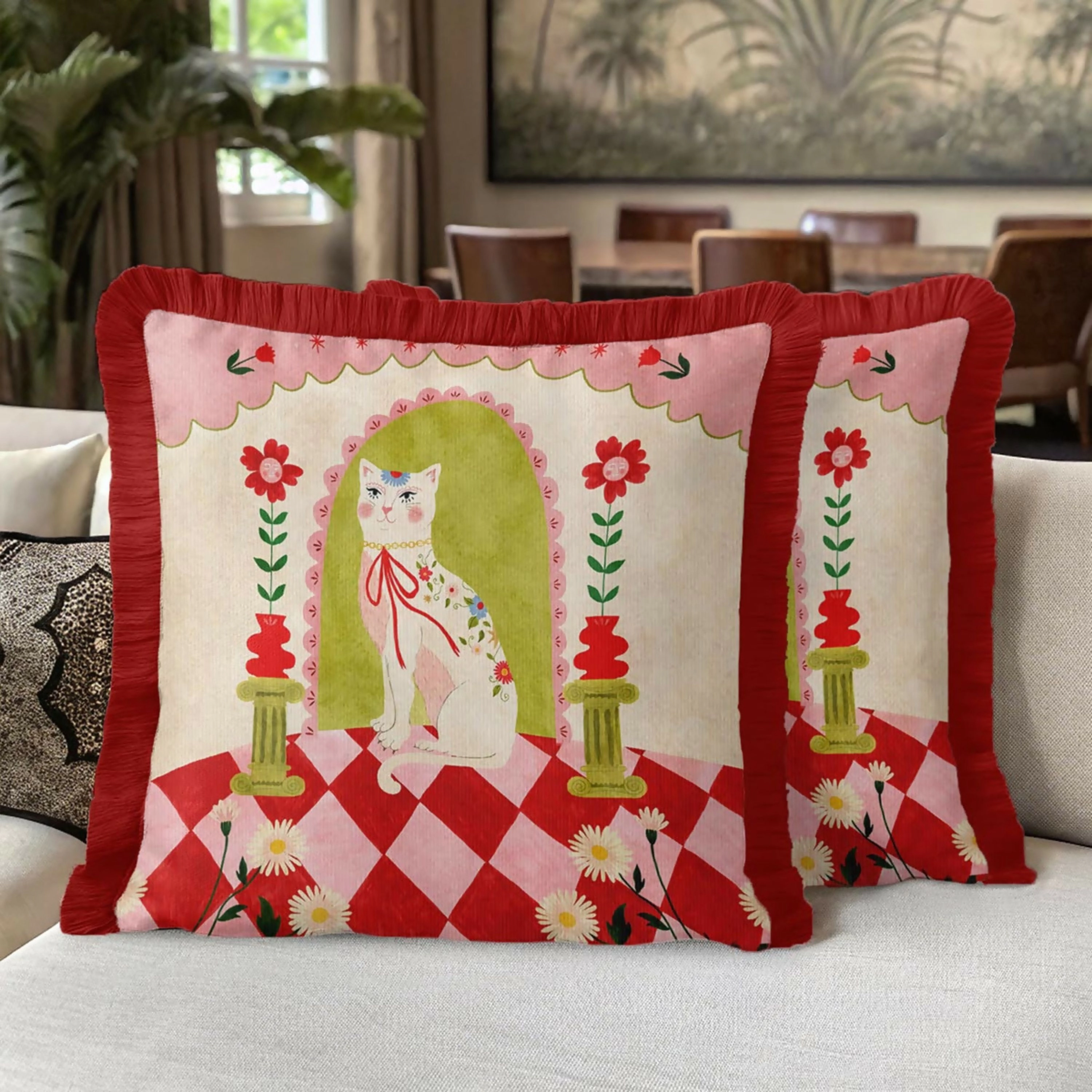 Wear Sierra Cat Fringed  Set of 2 Throw Pillow Cover