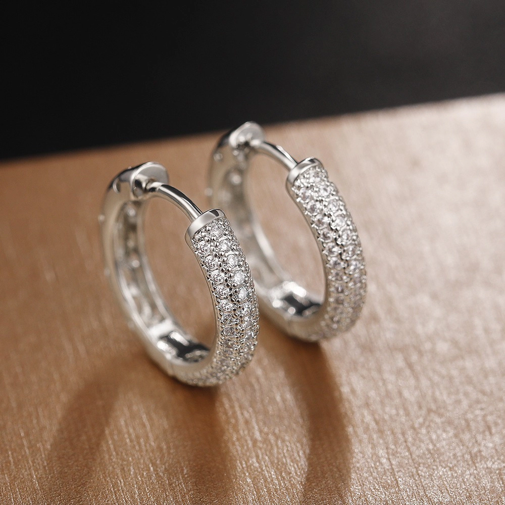 Lightweight White Gold Plated Tiny Round Cubic Zirconia Huggie Hoop Earrings