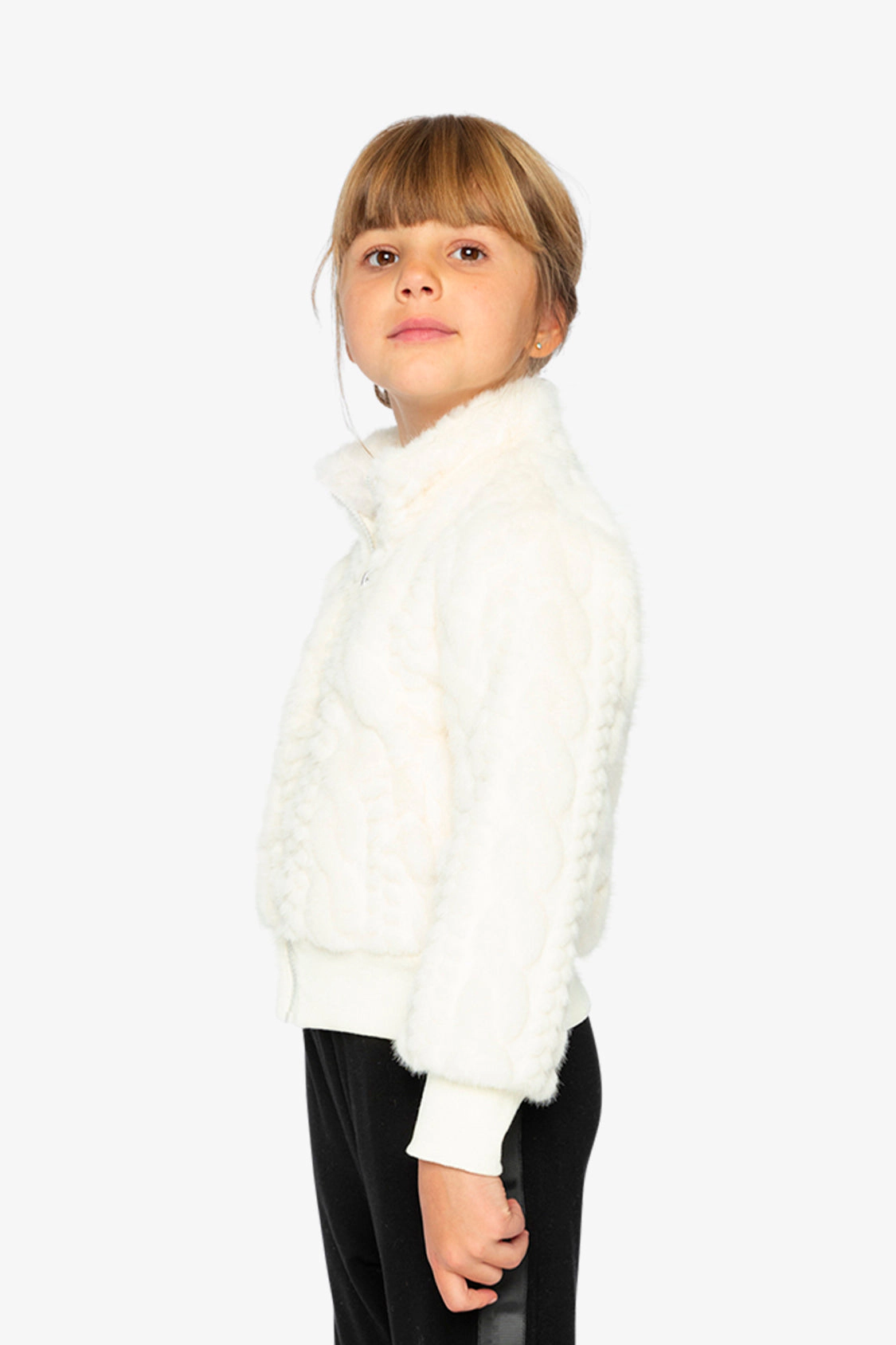 Deux par Girls Cable-Texture Faux Fur Jacquard Bomber Jacket