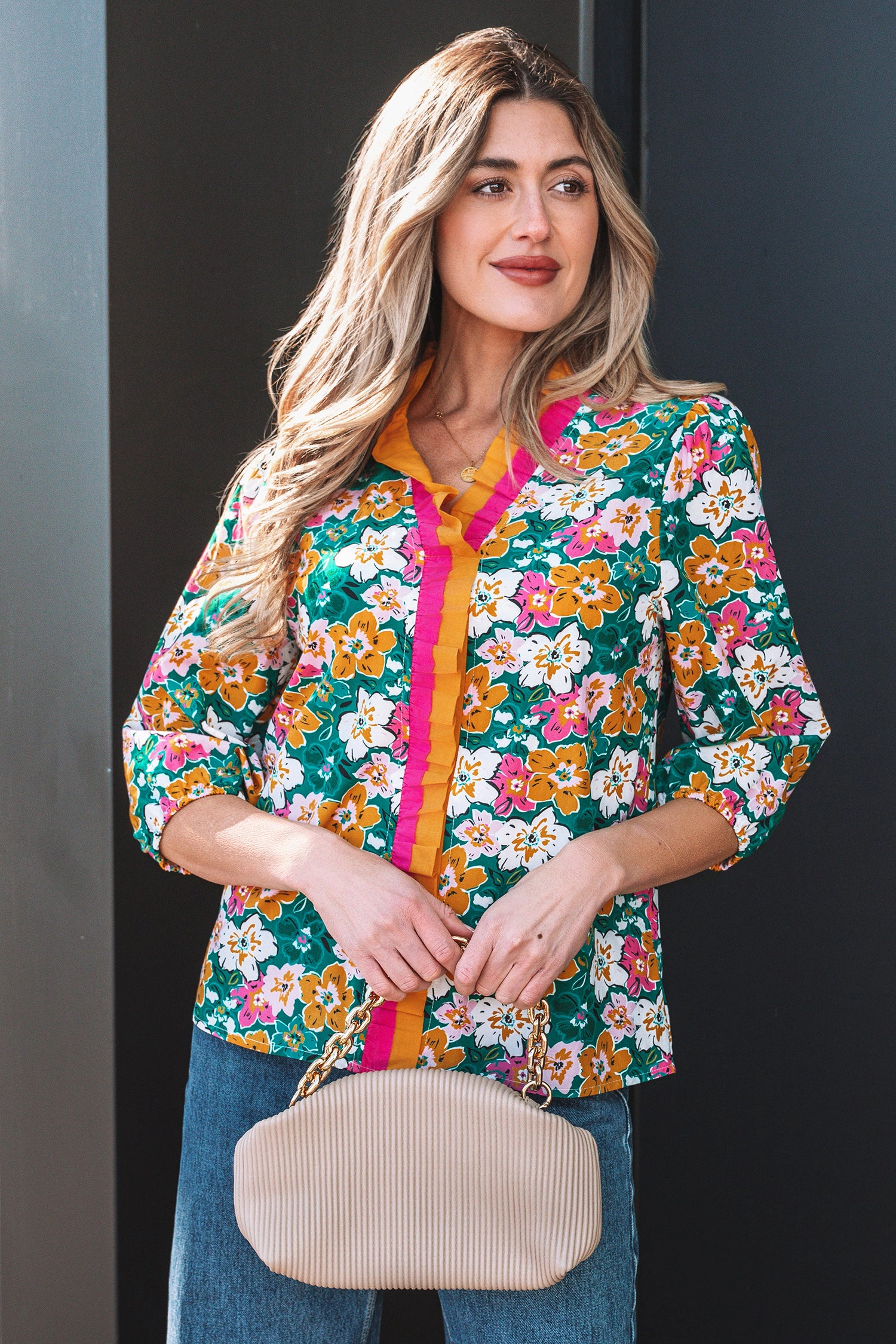 Threaded Pear Women's Meadow 3 4 Sleeve Blouse