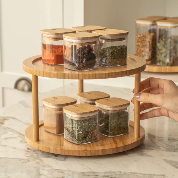 OU Airtight Food Storage Container 1.9cup, Clear Plastic w/ Leak Proof Bamboo Lid, Stackable Kitchen Pantry Organizer