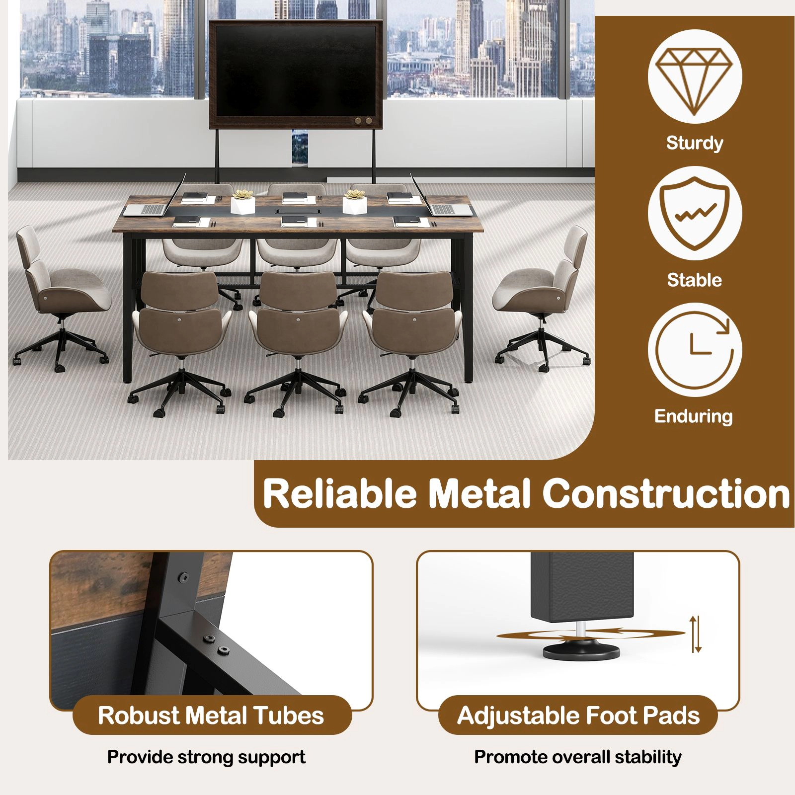 SlickBlue Large Conference Room Table for 6-8 People with Storage