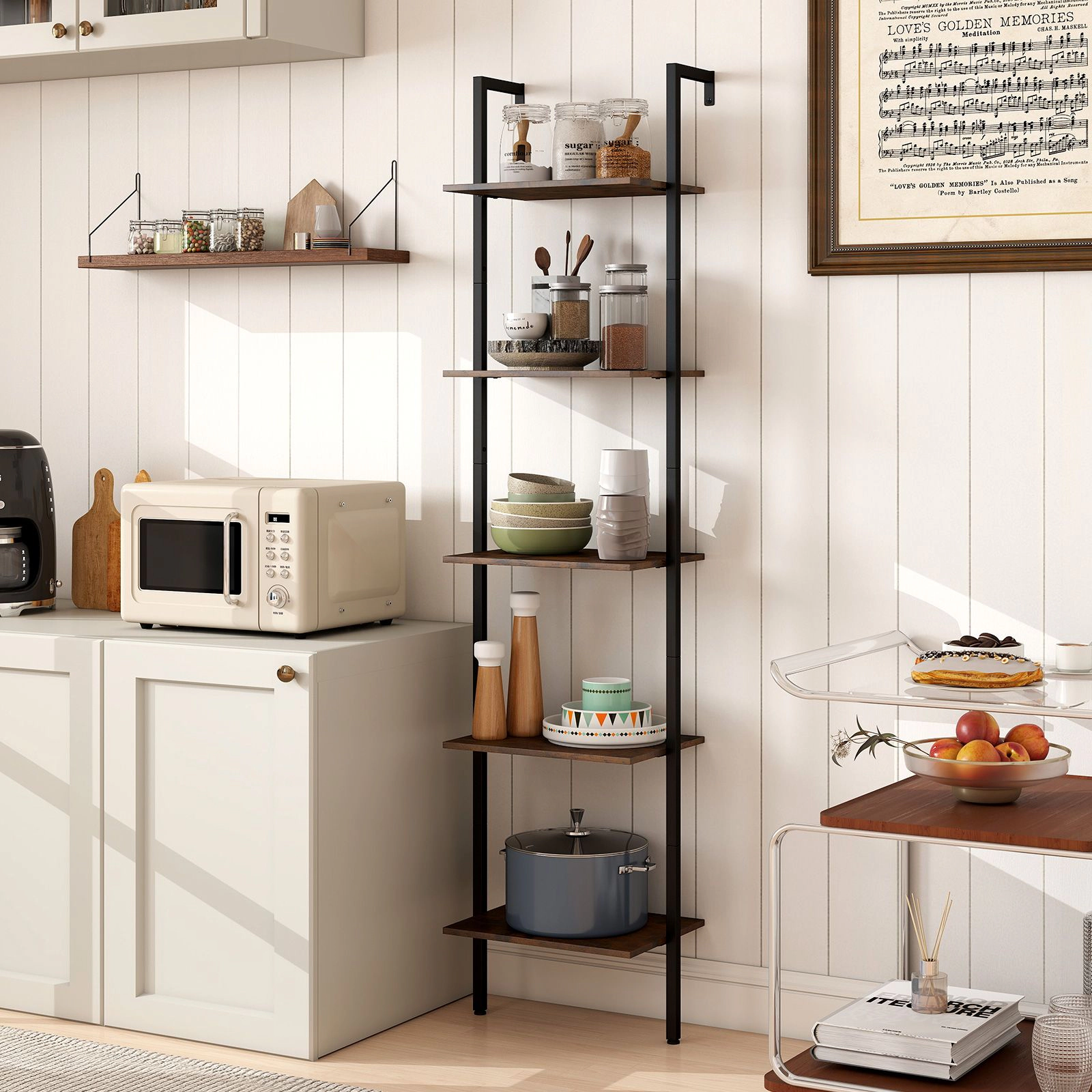SlickBlue Wall Mounted Ladder Bookshelf with 5 Tier Storage and Metal Frame