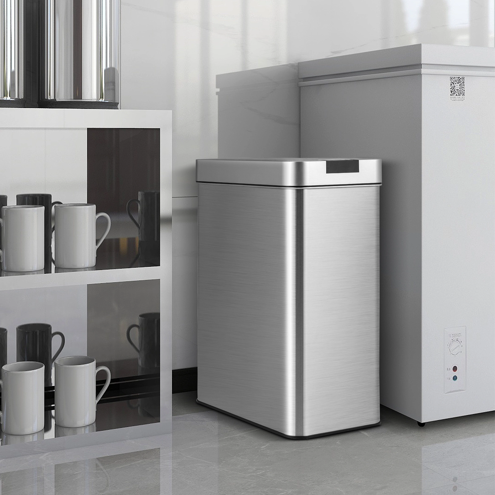 Hivvago 13.2 Gal Slim Kitchen Trash Can with Wing Lids and Stainless Steel Frame
