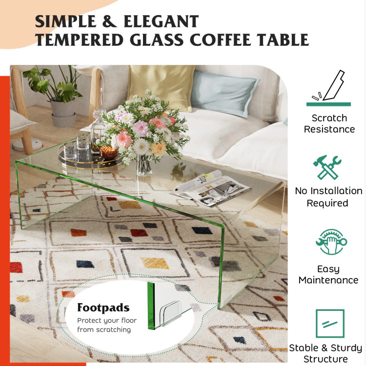 Hivvago Modern Clear Glass Center Table 42.5-Inch with Soft Corner Detailing
