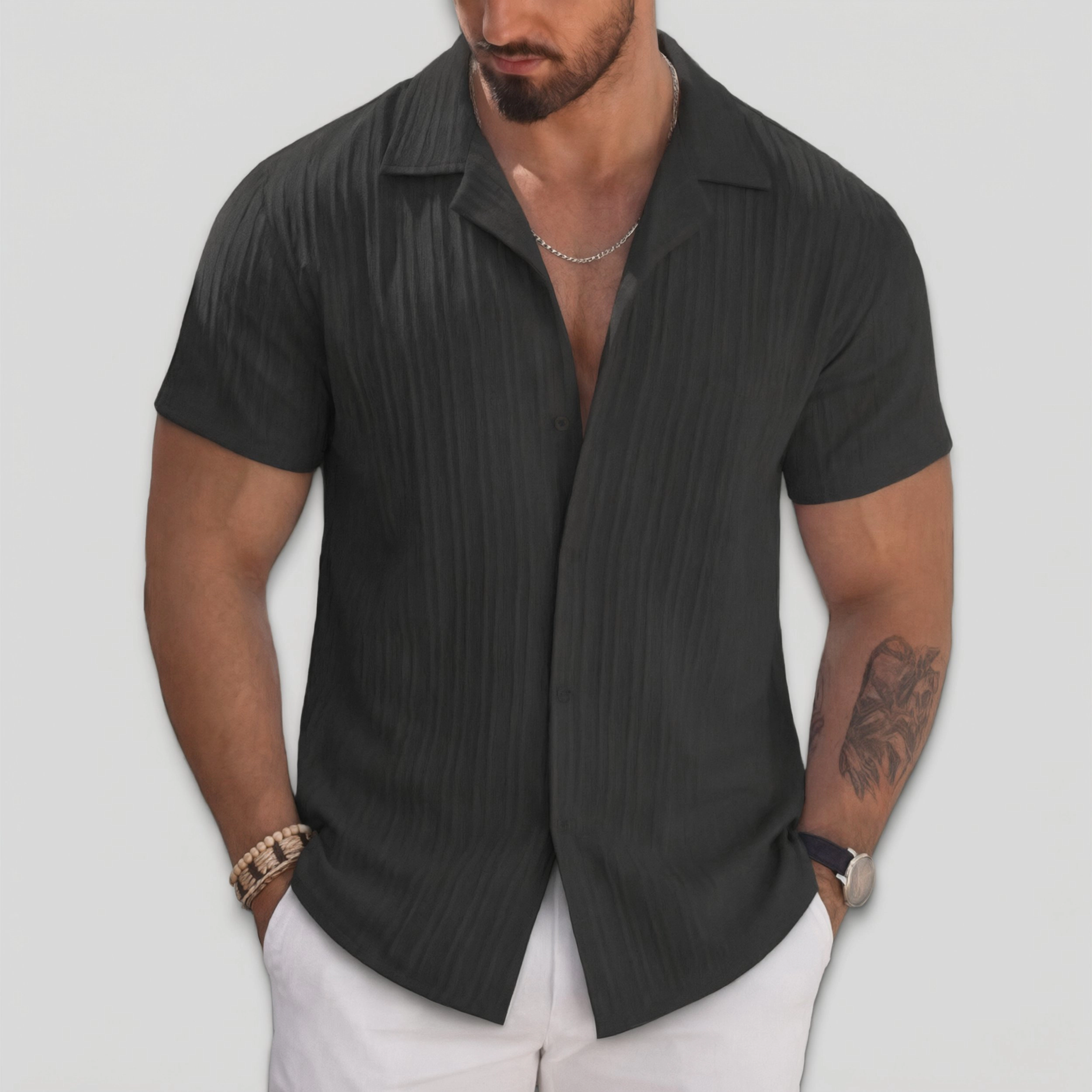 COOFANDY Men's Regular Fit Textured Short Sleeve Camp Shirt