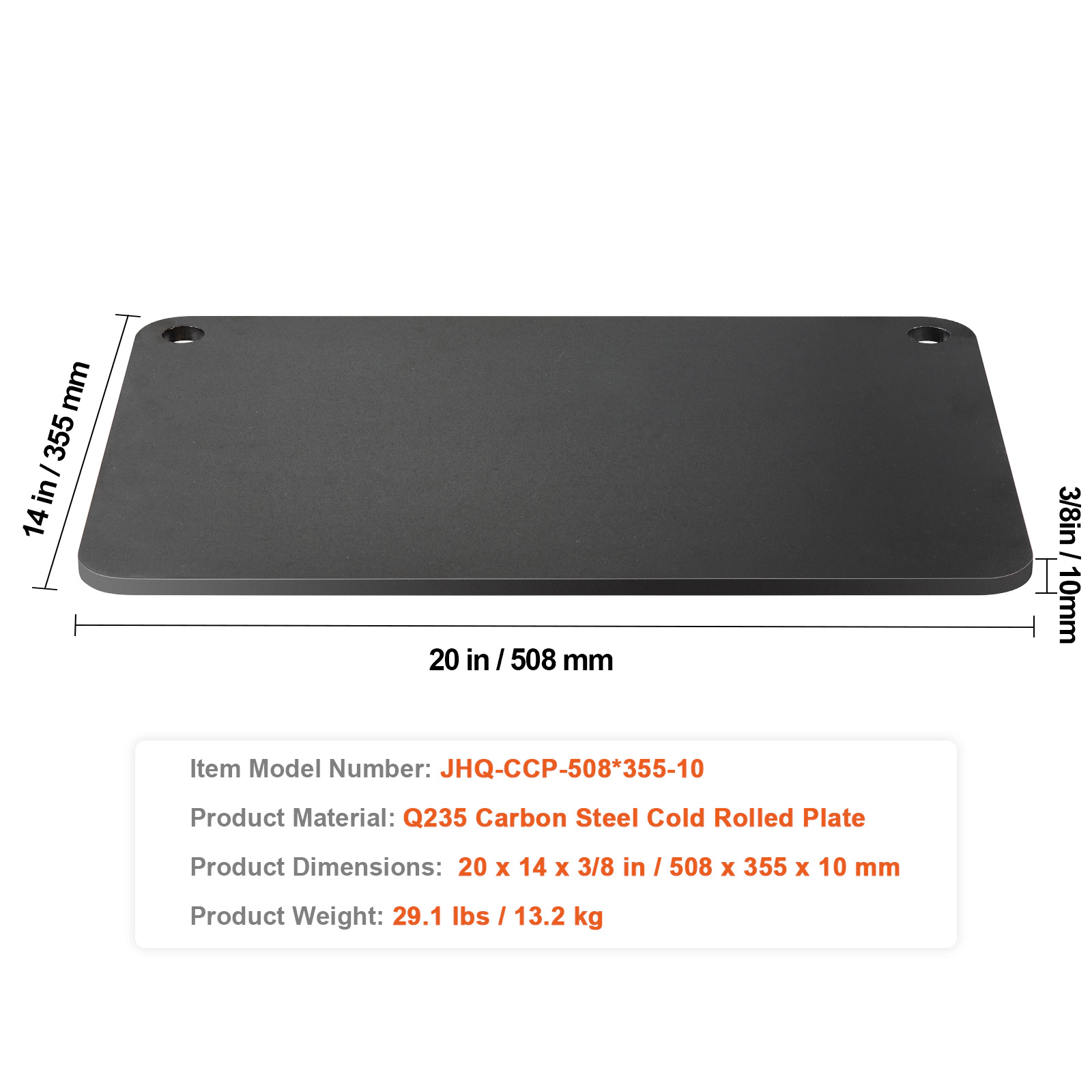 HONGGE Pre-Seasoned Carbon Steel Pizza Steel, 20 x 14 x 3/8 In Baking Plate for Oven and Outdoor Grill