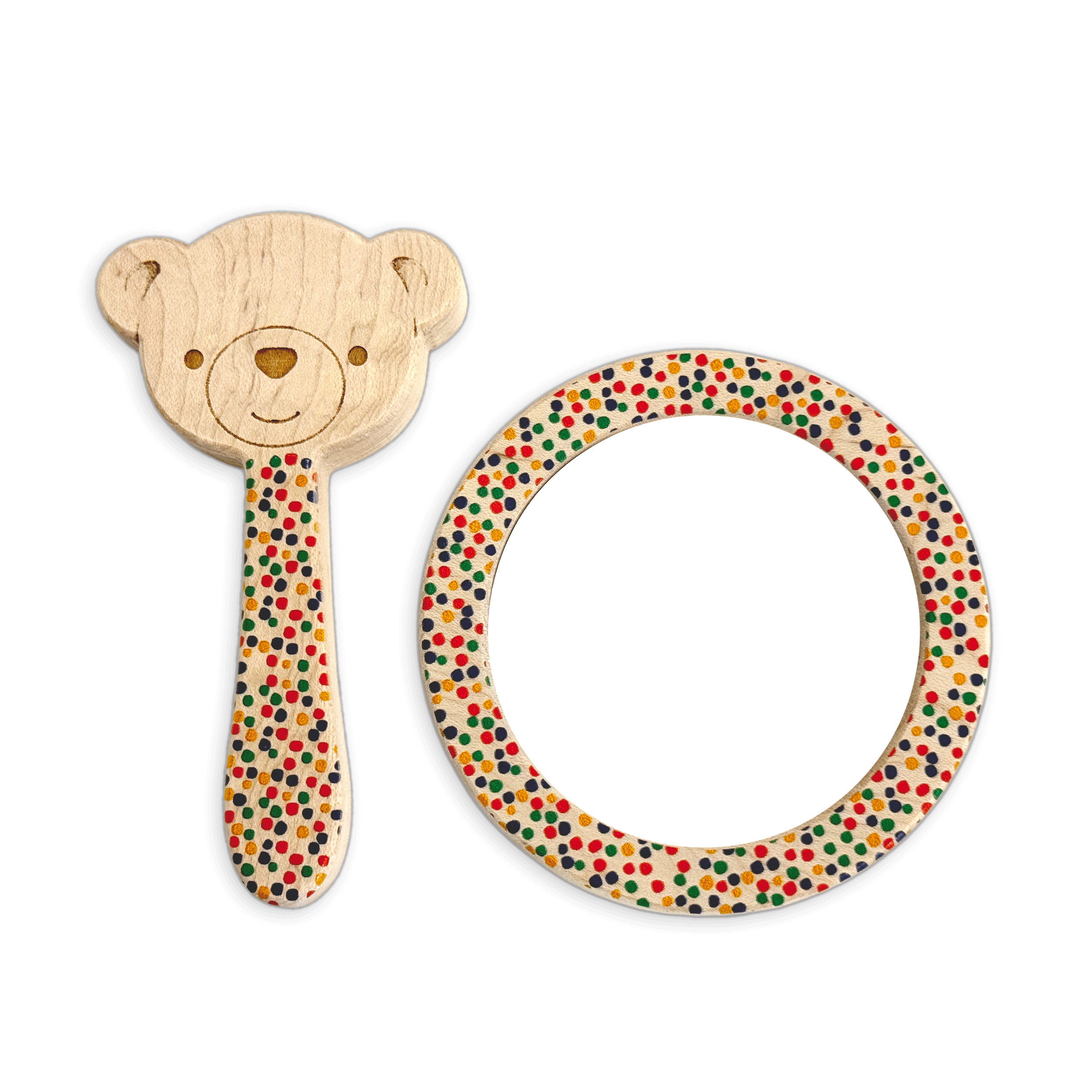 Maple Wood Bear Rattle and Matching Baby Discovery Mirror