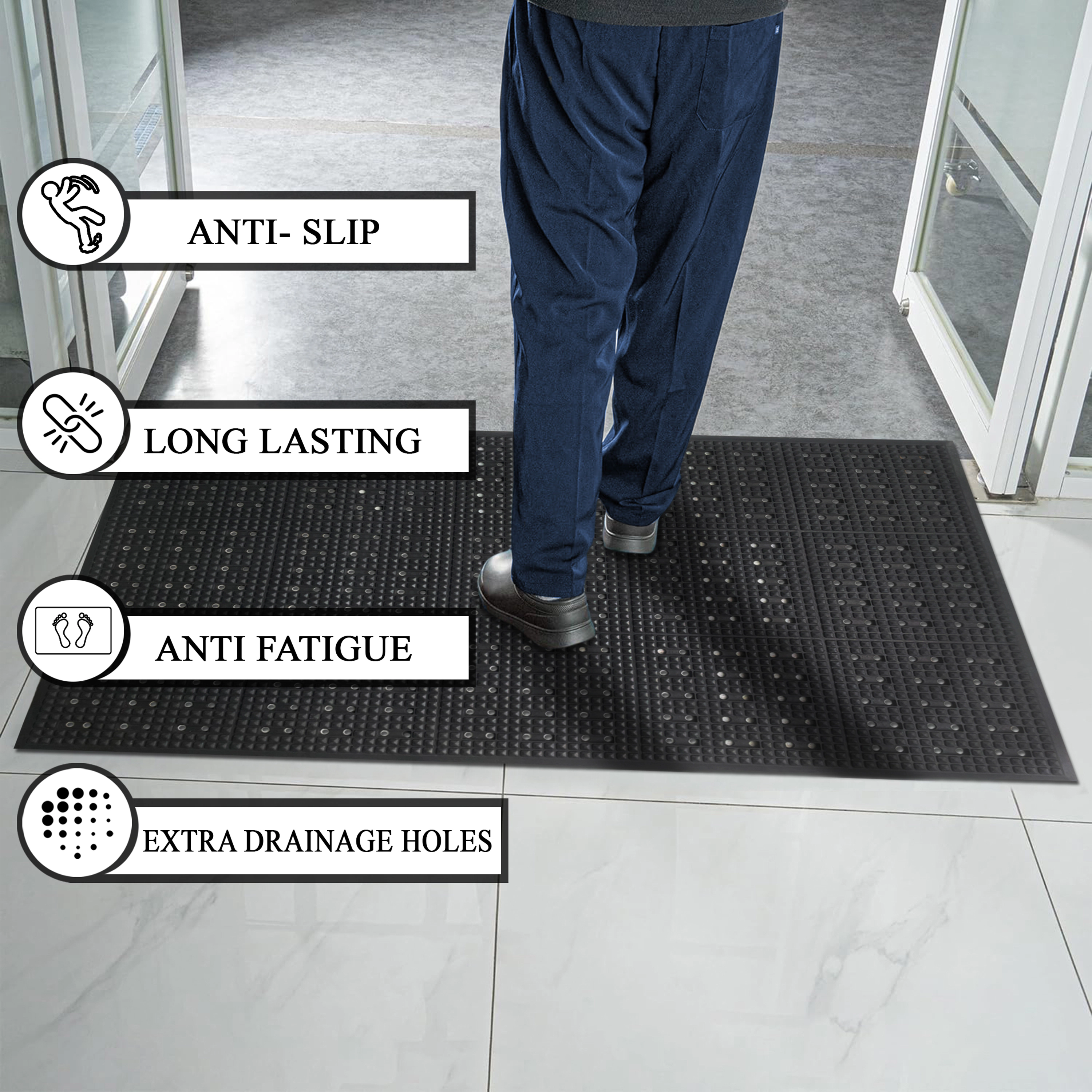 A1 Home Collections Anti-Fatigue Rubber Floor Mat, Heavy Duty Non-Slip Grease-Resistant Mat, 36 x 60 Inch