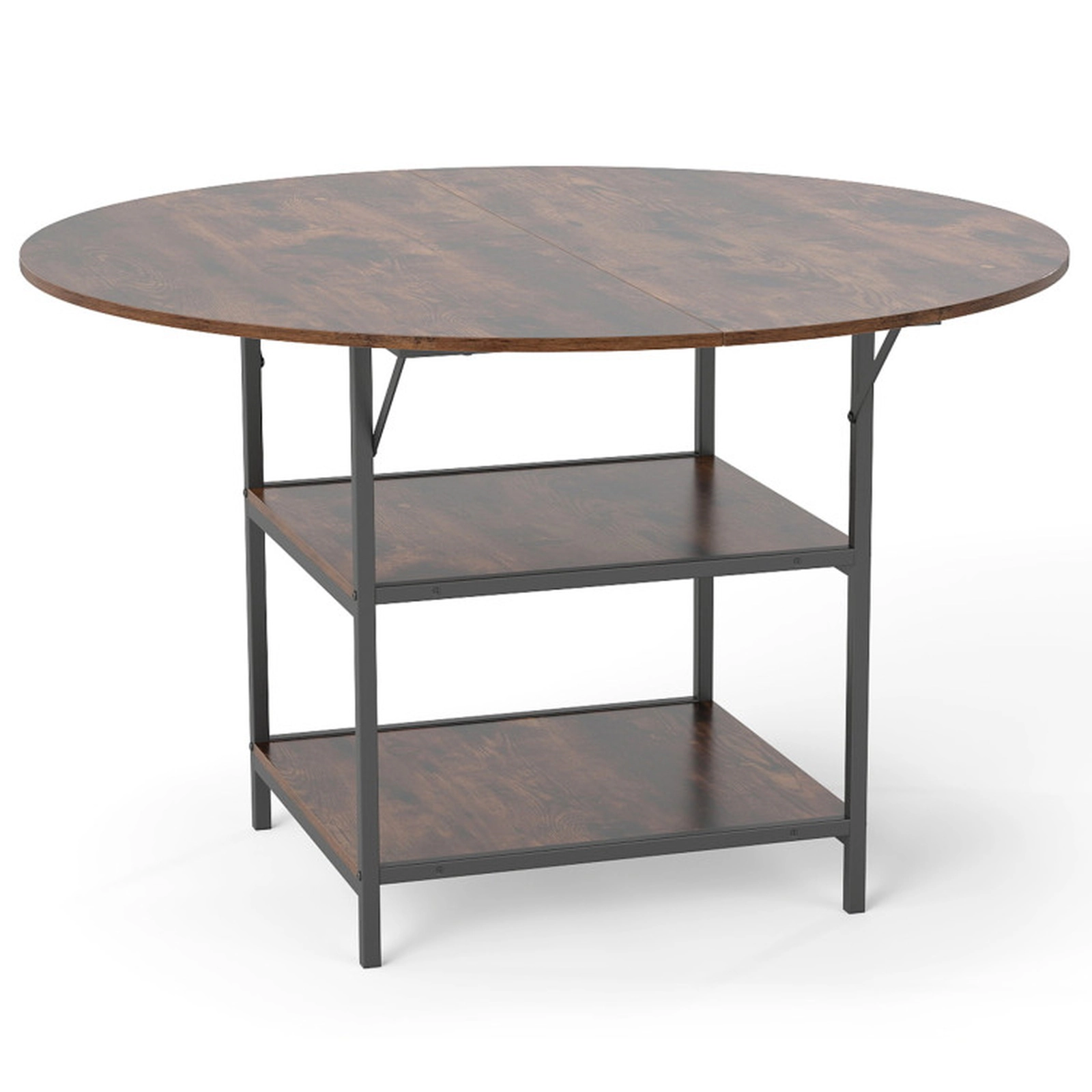 SUGIFT 47-in Round Breakfast Nook Dining Table with 2-Tier Storage Shelves, Seats 4 to 6