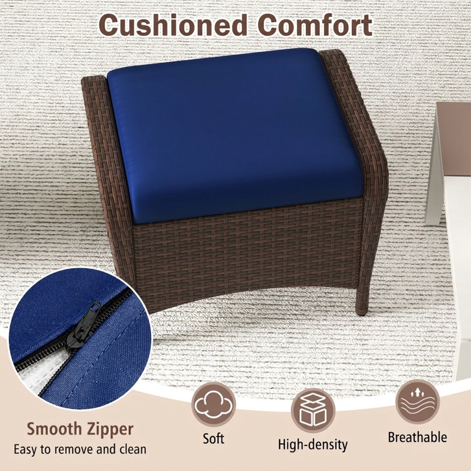 SUGIFT Outdoor Patio Ottomans 400-lb Capacity with Removable Cushions Navy