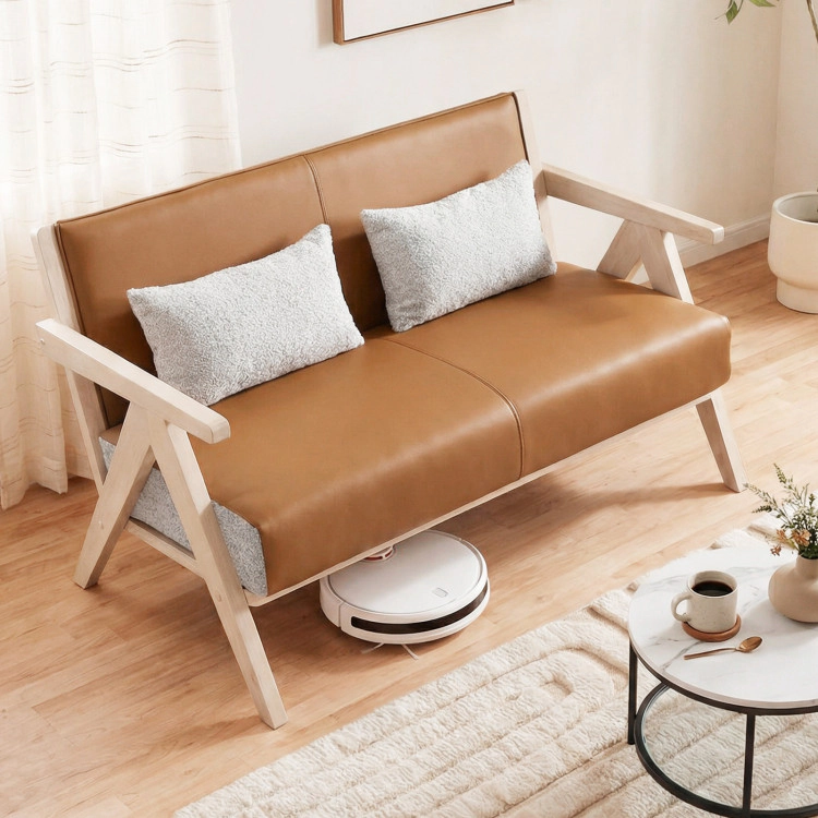 Hivvago Loveseat Sofa For Small Spaces With Throw Pillows Rubber Wood Frame Padded Seat