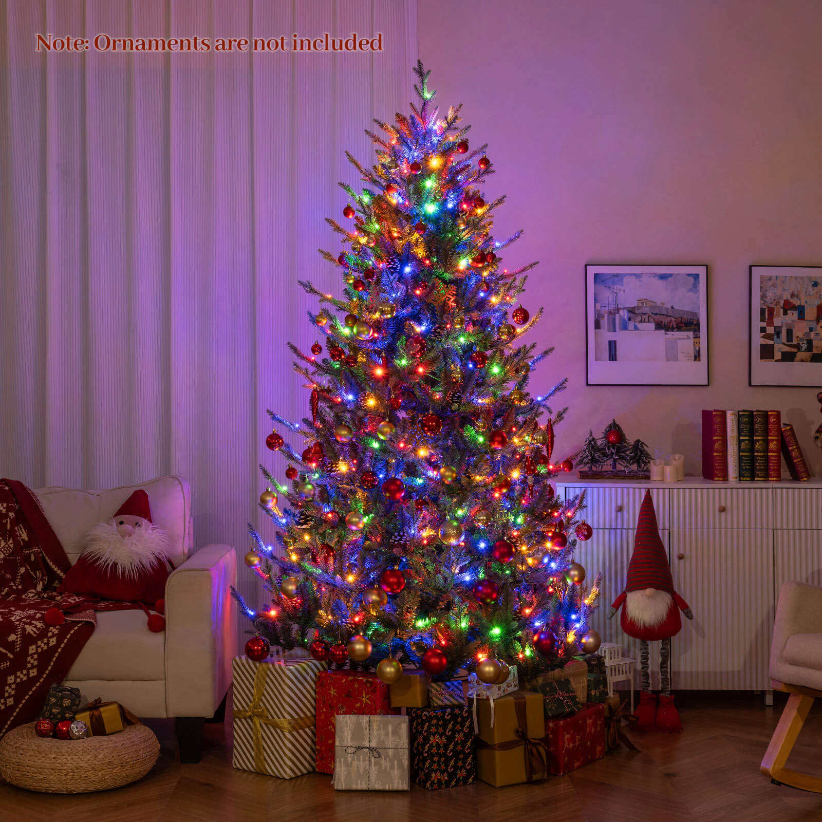 Costway 7.5 FT Artificial Christmas Tree with 1306 Branch Tips 500 LED Lights 48 Pine Cones