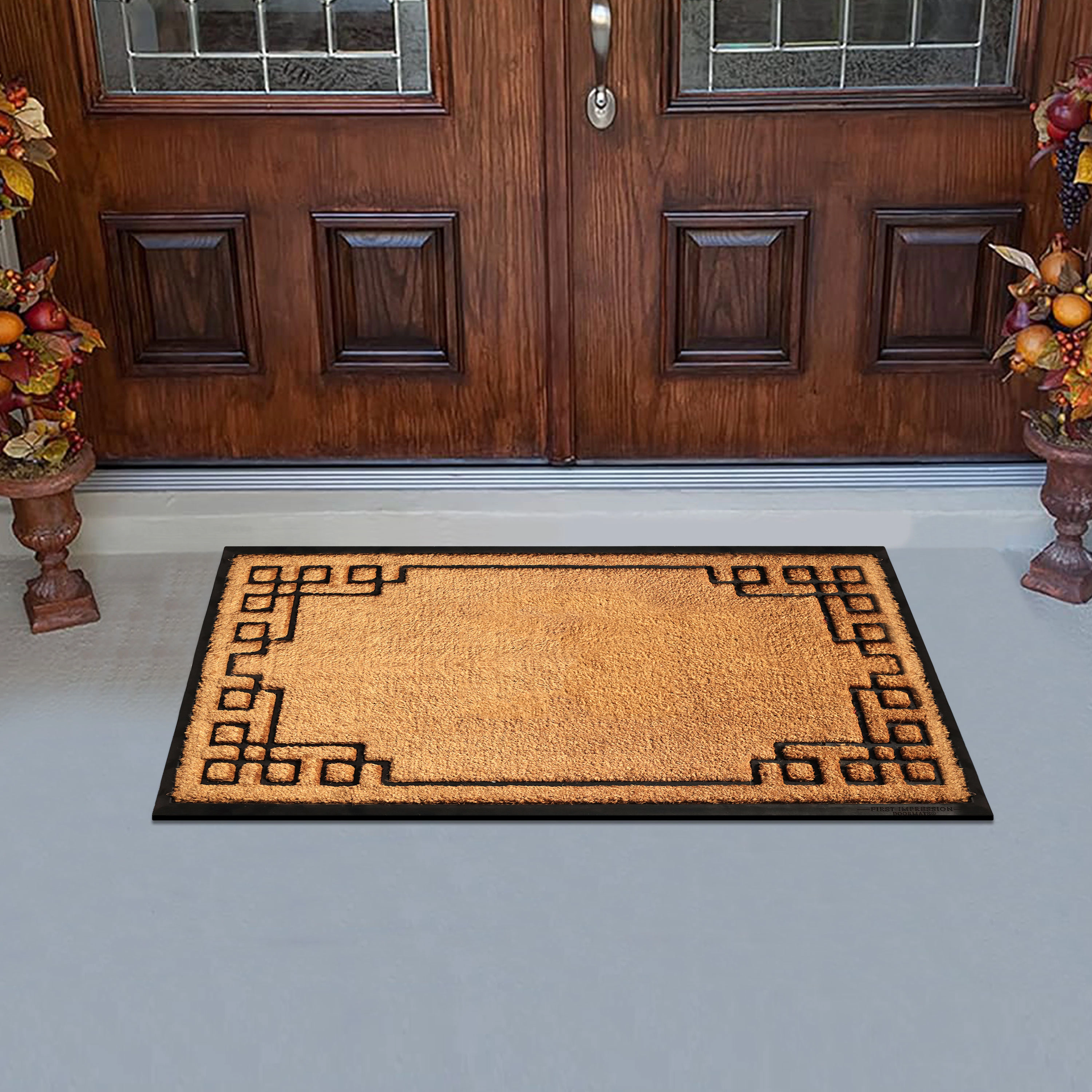 A1HC Coir and Rubber Door Mat 24x39 Inches Heavy Duty Non-Slip Dirt-Trapping Plain Key Greek