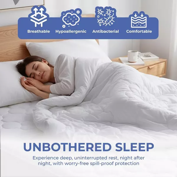 Comfety Waterproof Mattress Pad, Soft Hypoallergenic Bamboo Viscose Fitted Mattress Cover, Breathable Cooling Cover