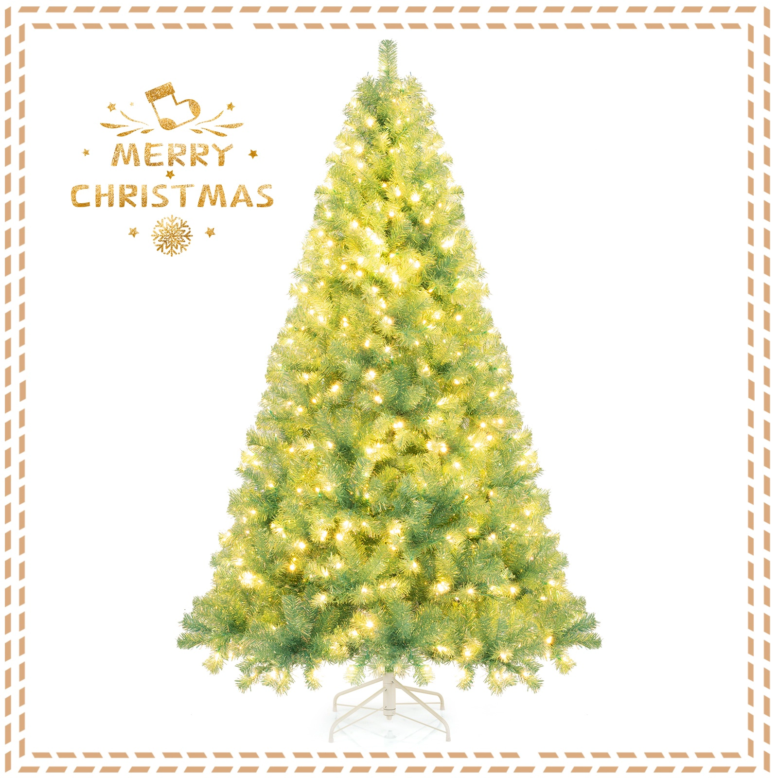 SUGIFT Fruit Green Pre-Lit Tinsel Christmas Tree with 550 LED Lights 8 Modes and Reflective Foliage