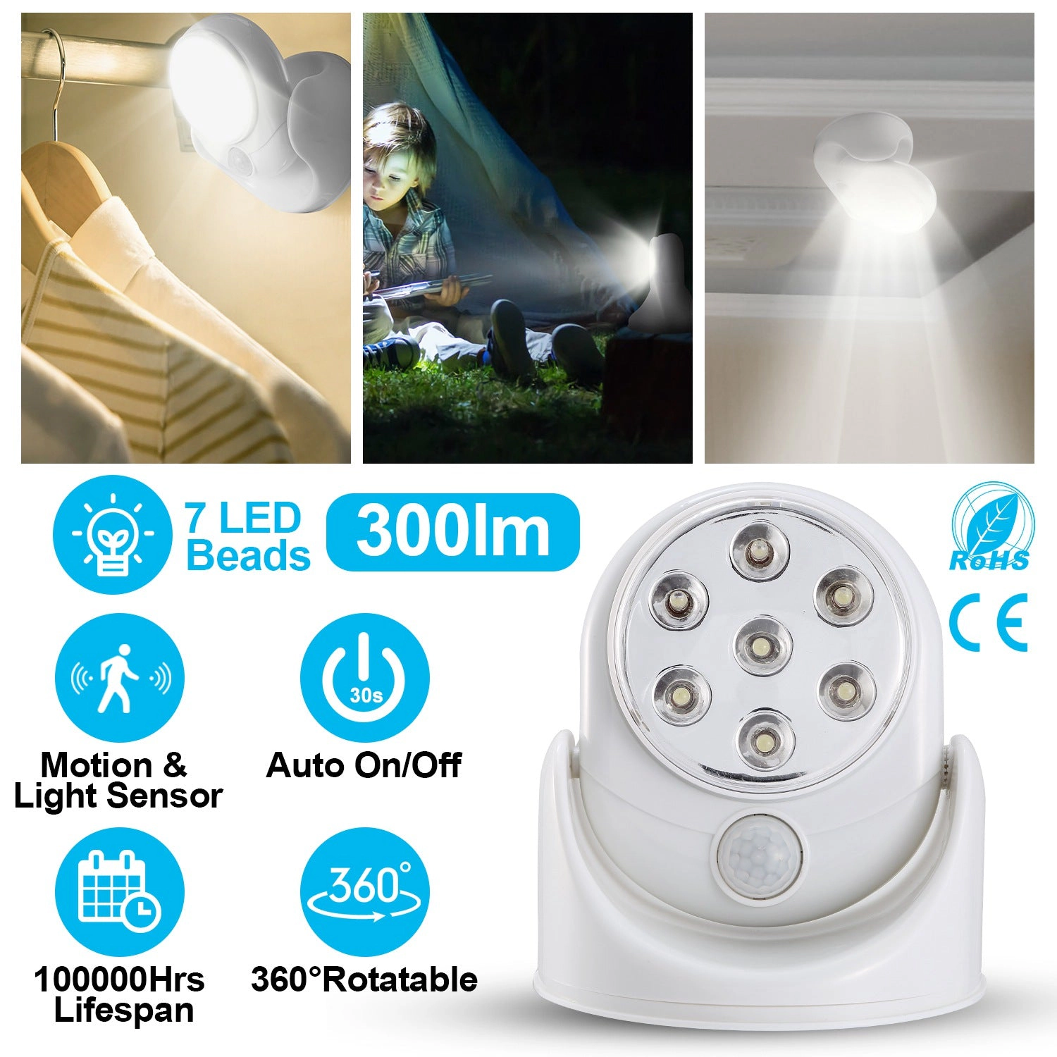 GBruno Motion Sensor LED Spotlight With Rotating Base