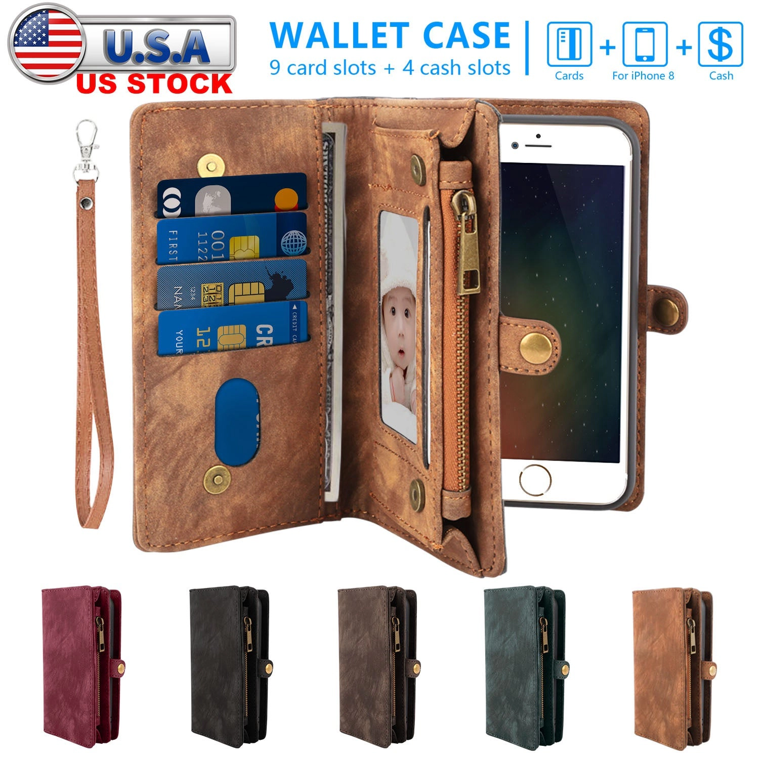 GBruno 2-in-1 Leather Phone Wallet Case For IPhone 8
