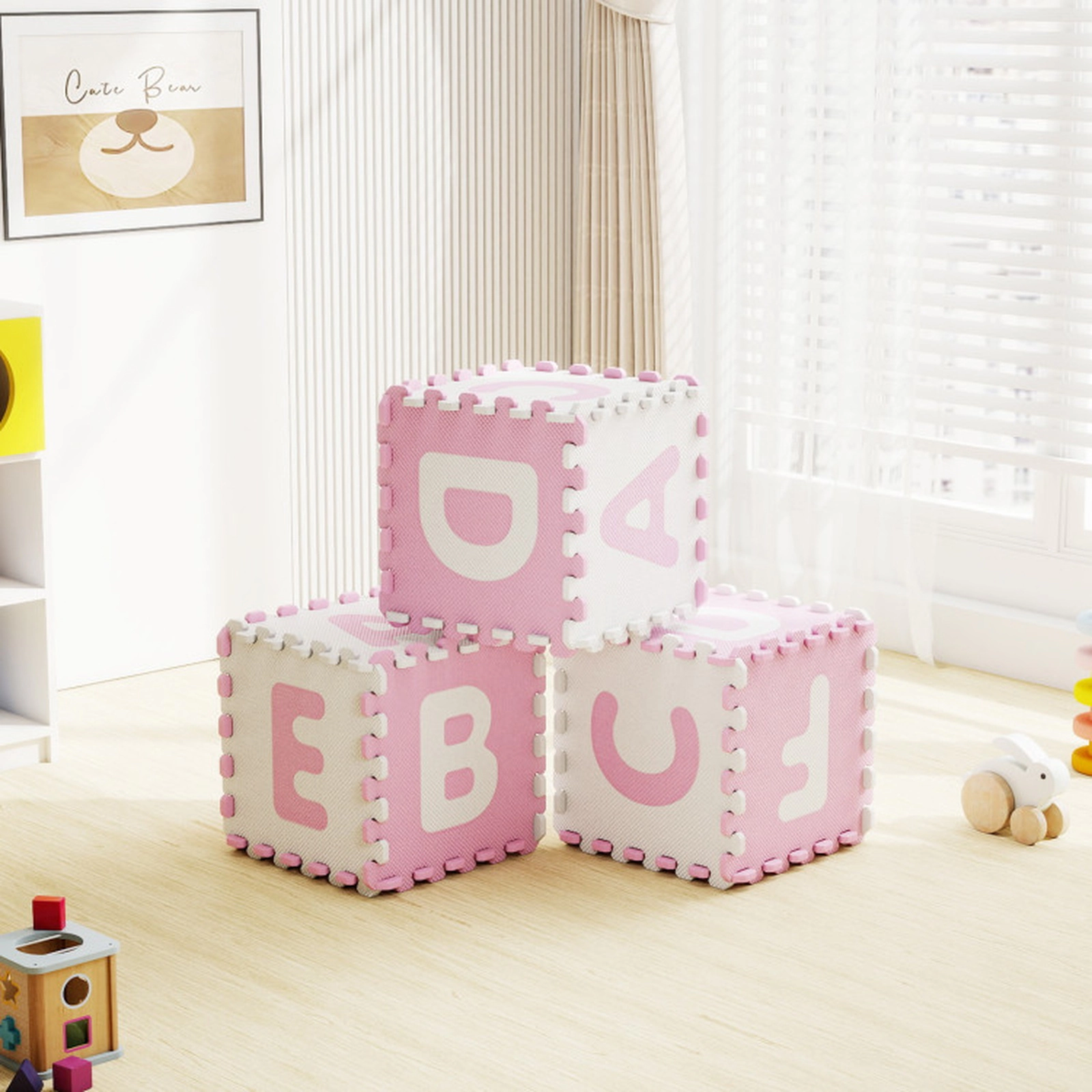 SUGIFT Kids Pink 26-Piece Interlocking Alphabet Foam Play Mat with Detachable Letters 12.5-in W 12.5-in D 0.4-in H