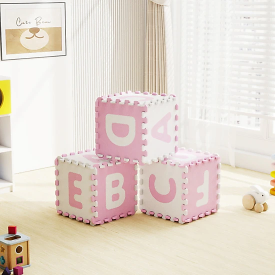SUGIFT Kids Pink 26-Piece Interlocking Alphabet Foam Play Mat with Detachable Letters 12.5-in W 12.5-in D 0.4-in H