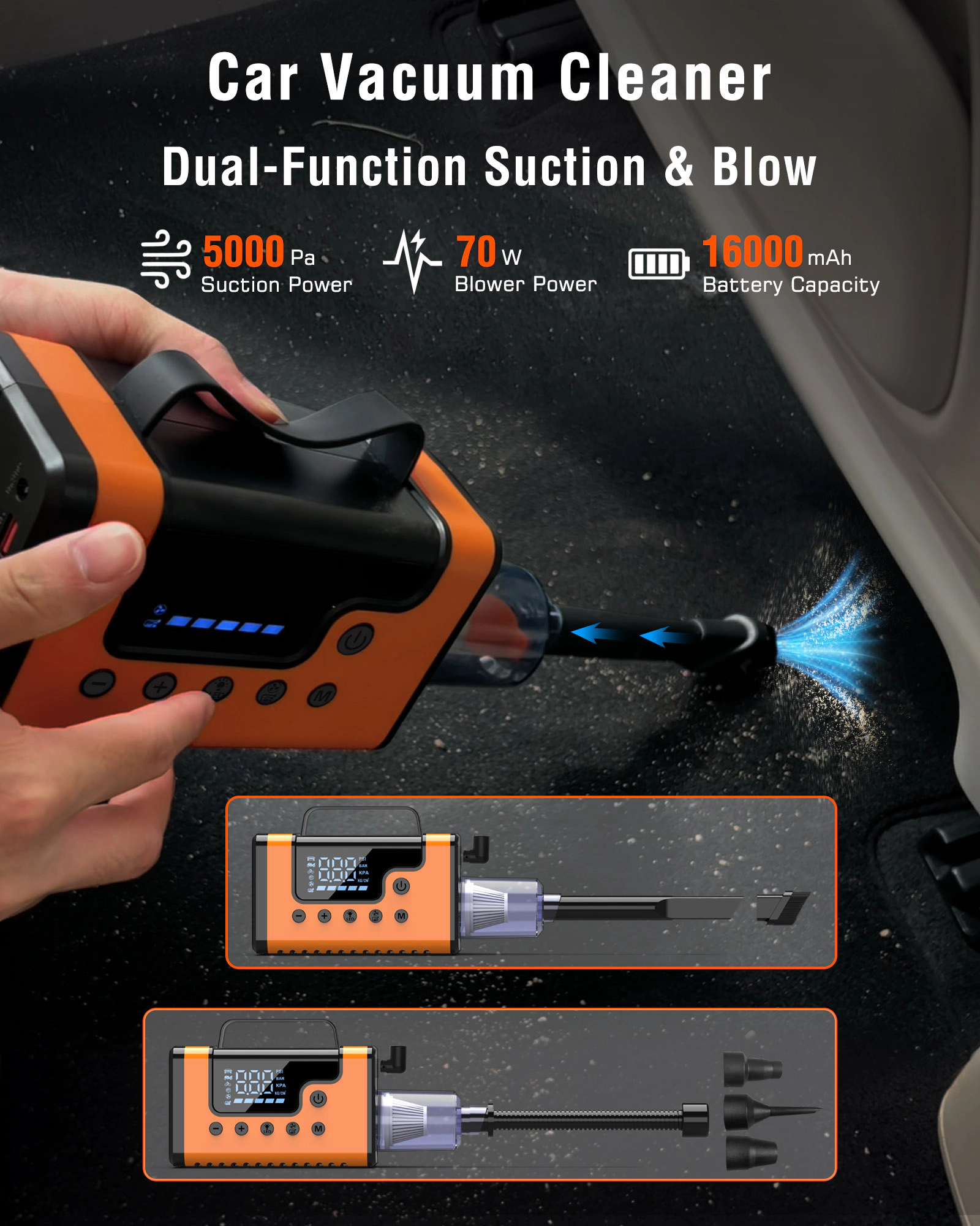 Alpha Digital 3000A, 8L Gas/6L Diesel, LED Light, 150PSI Air - Car Jump Starter/Air Comp/Vacuum