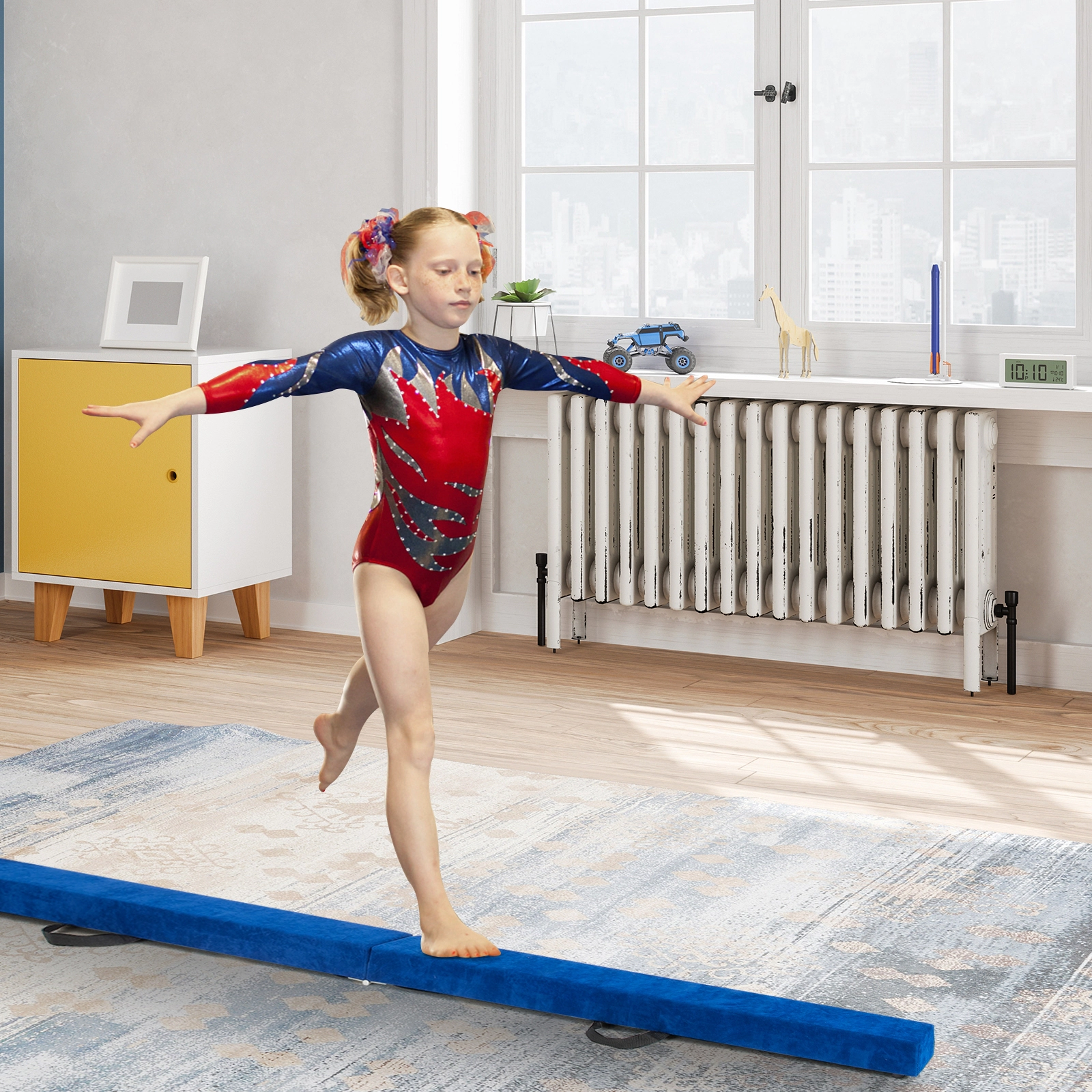 SUGIFT 7-ft Folding Portable Floor Balance Beam for Gymnasts 154-lb Capacity 82.5-in Training Yoga Balance Aid Blue