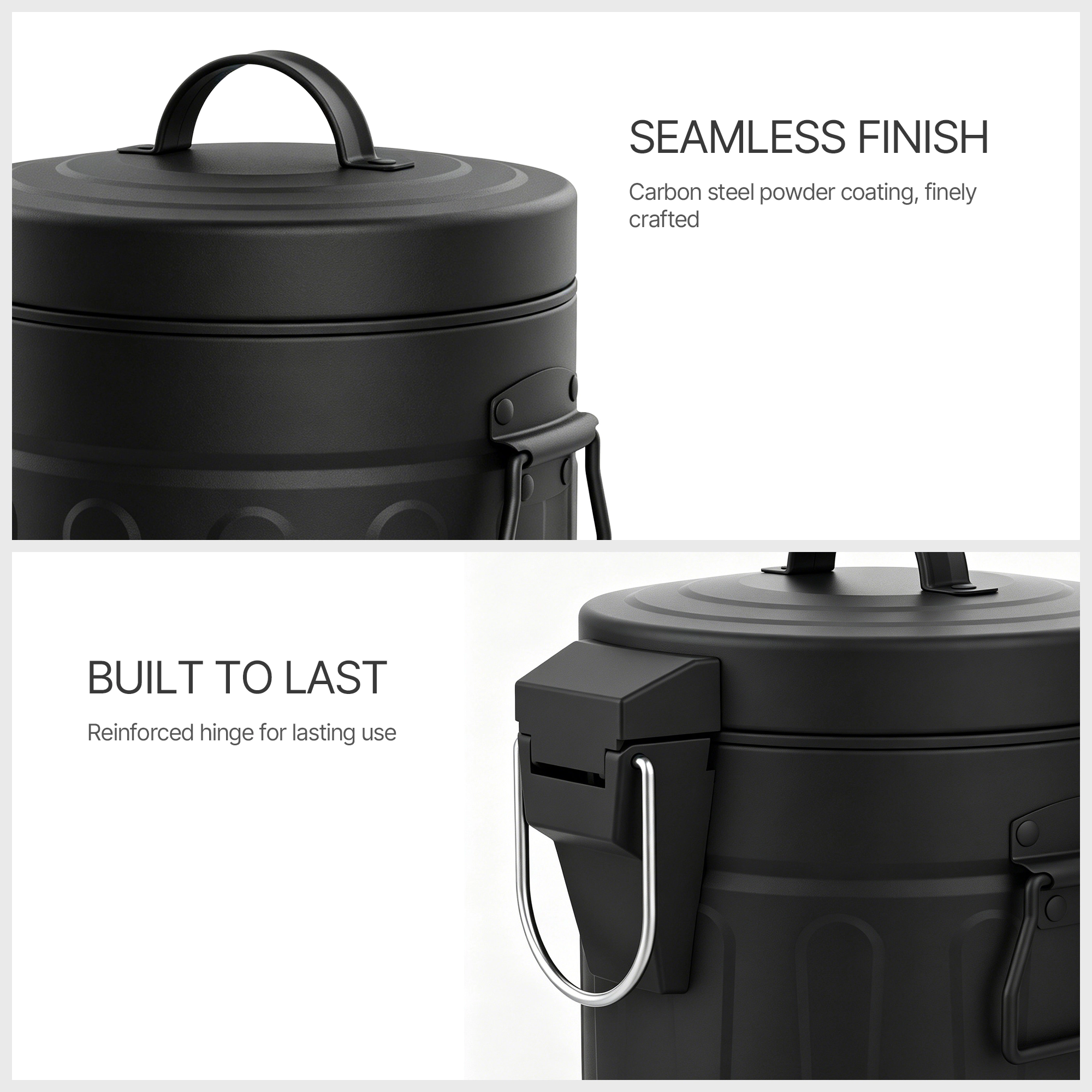 Innovaze 3.2 Gal./12 Liter and 0.8 Gal./3 Liter Old Time Style Round Black Color Metal Step-on Trash Can Set
