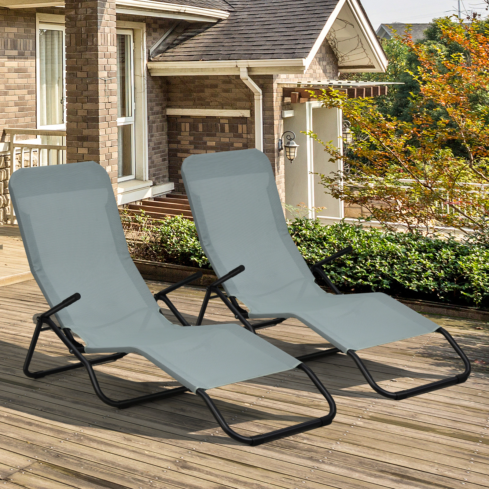 SUGIFT Folding Rocking Chaise Lounge Chairs, Set of 2, Light Green