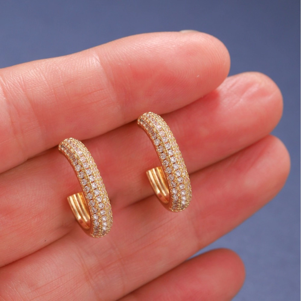 Iced Out Paved Cubic Zirconia Huggie Hoop Earring