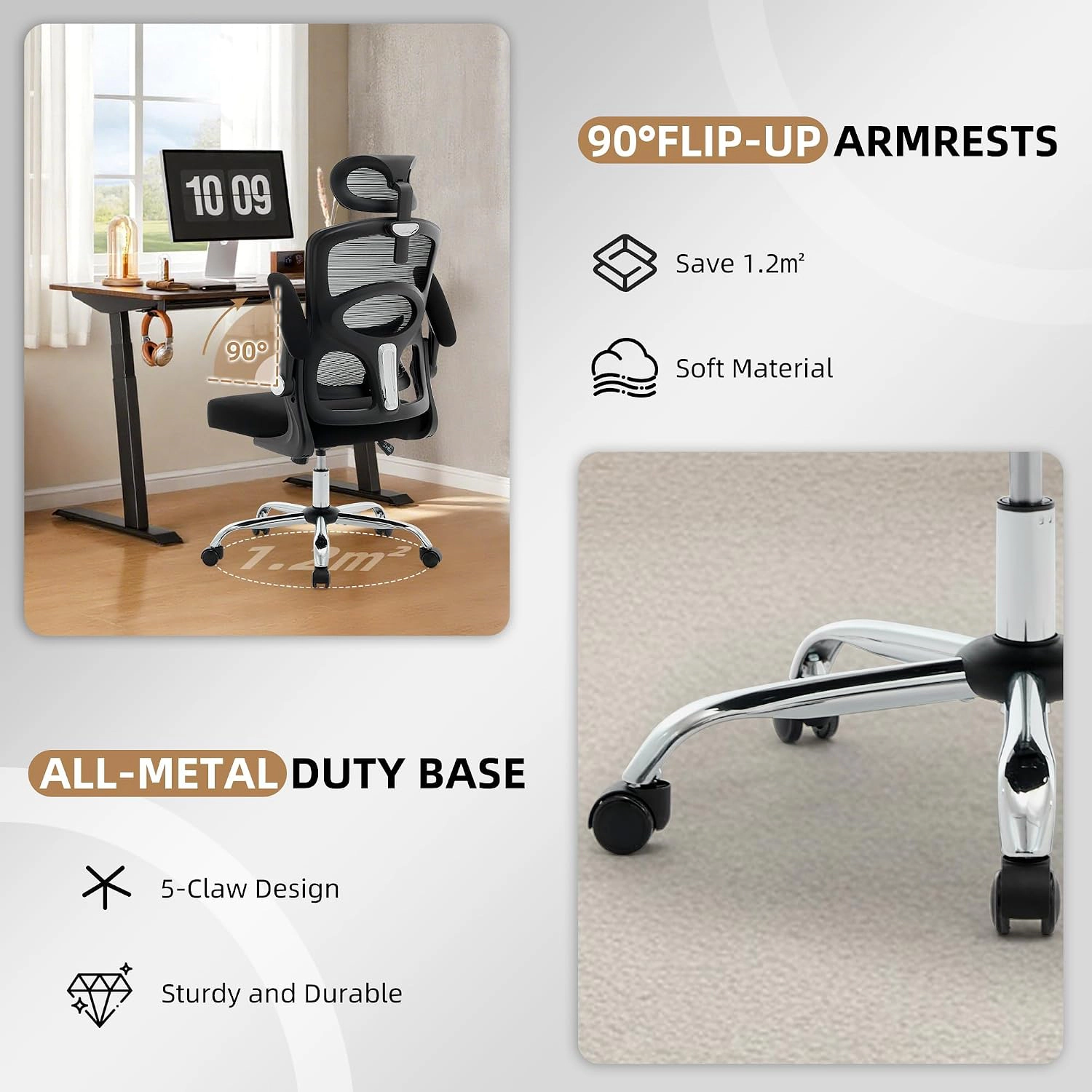 Ergonomic Mesh Office Chair, Adjustable Headrest, Comfortable Desk Chair, with 4-Level Lumbar Support